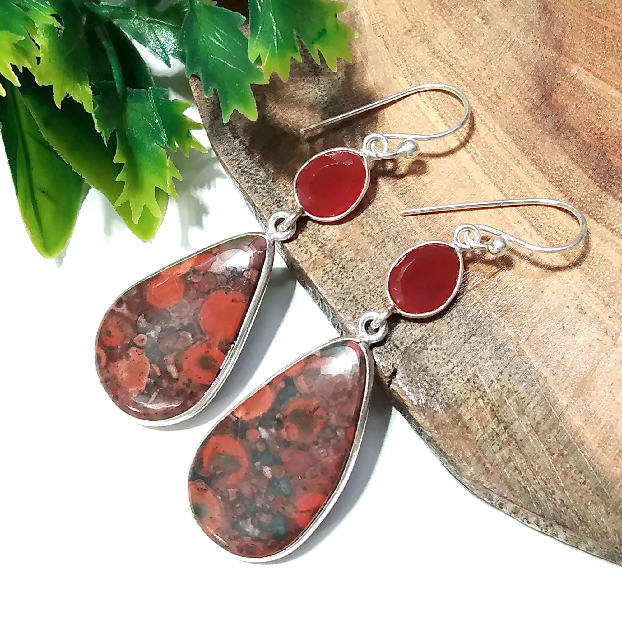Natural Poppy Jasper, Carnelian Gemstone Earring, 925 Solid Starling Silver Earring, Gift Wedding Earring, Jewelry For Girls & Women.