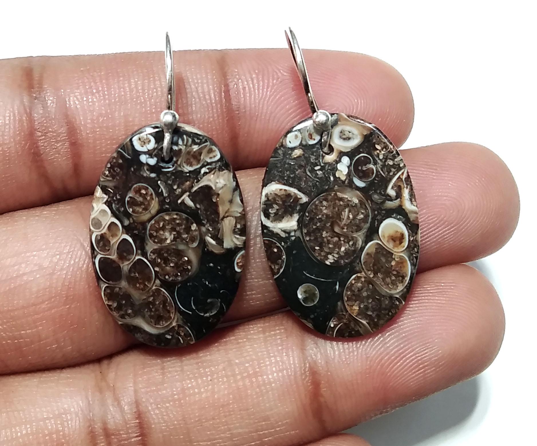 Natural Turritella Jasper Gemstone Earring, 925 Stirling Silver Earring, Very Beautiful Turritella Jasper Earring, For Girls/Women Earring