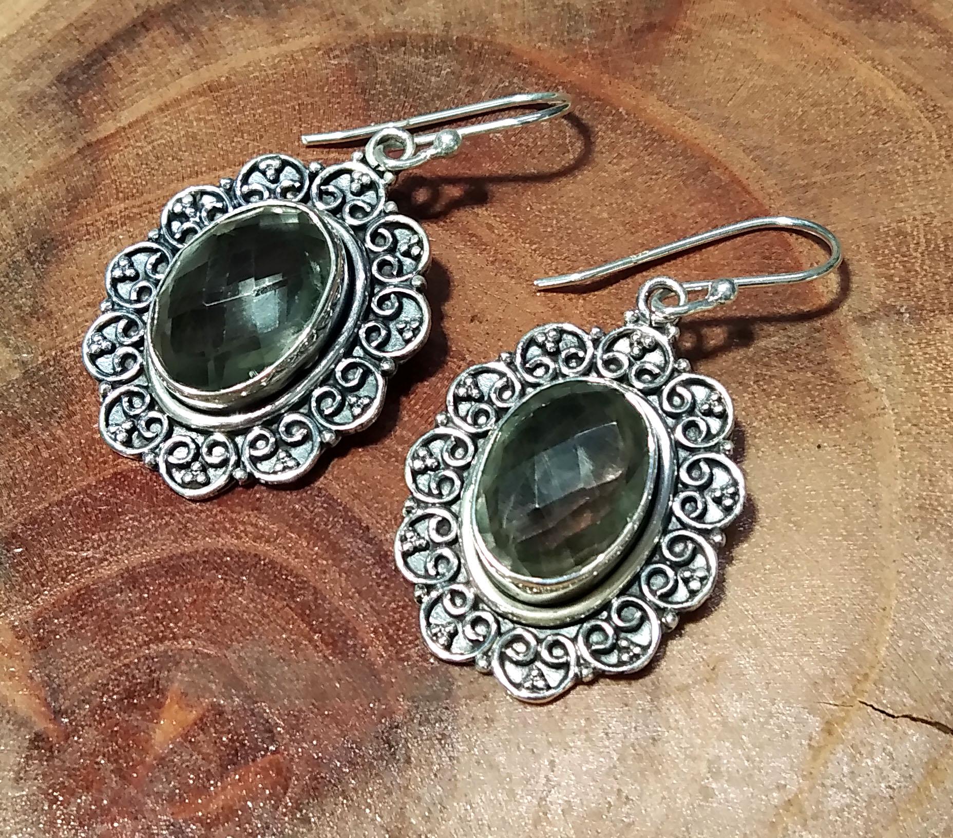 Natural Green Amethyst Earring, 925 Solid Starling Silver Earring Jewelry, Oval Shape Stone Size 13x10 mm Amethyst For Gift Earrings