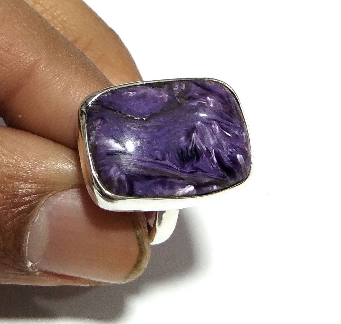 Natural Charoite Gemstone Ring, 925 Solid Sterling Silver Ring, Purple Charoite Stone Size 20x15mm Handmade Ring, Gift Birthday Ring Jewelry