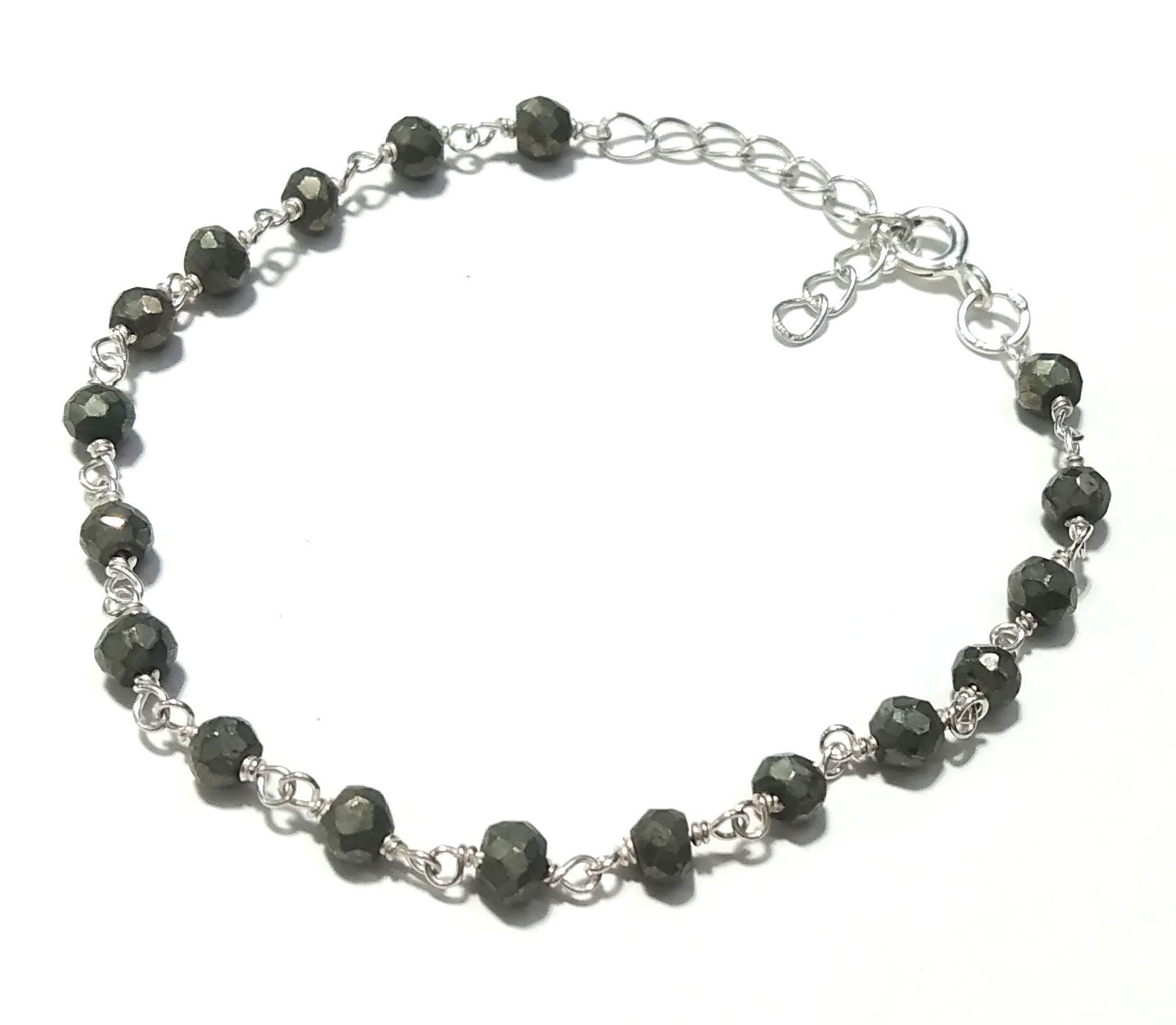 Natural Pyrite Gemstone Chain Bracelet, 925 Sterling Silver Jewelry Good Quality Pyrite  Bracelet Handmade Bracelet, Gift For Girls & Women.