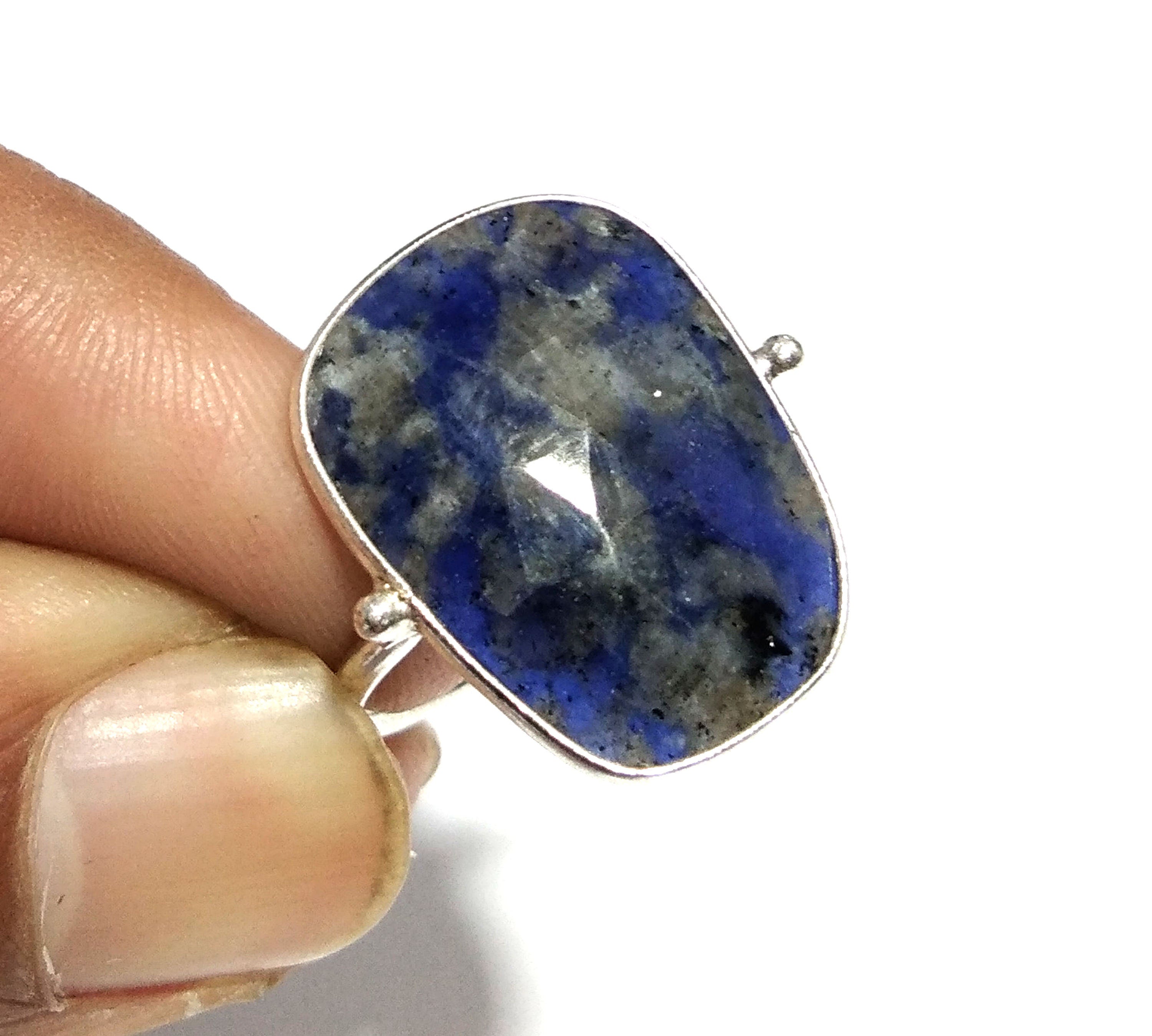 Blue Spot Jasper Checker Cut Stone Ring, 925 Solid Starling Silver Ring, Gemstone Size 16x21 mm Natural Blue Spot Jasper Stone Gift Ring