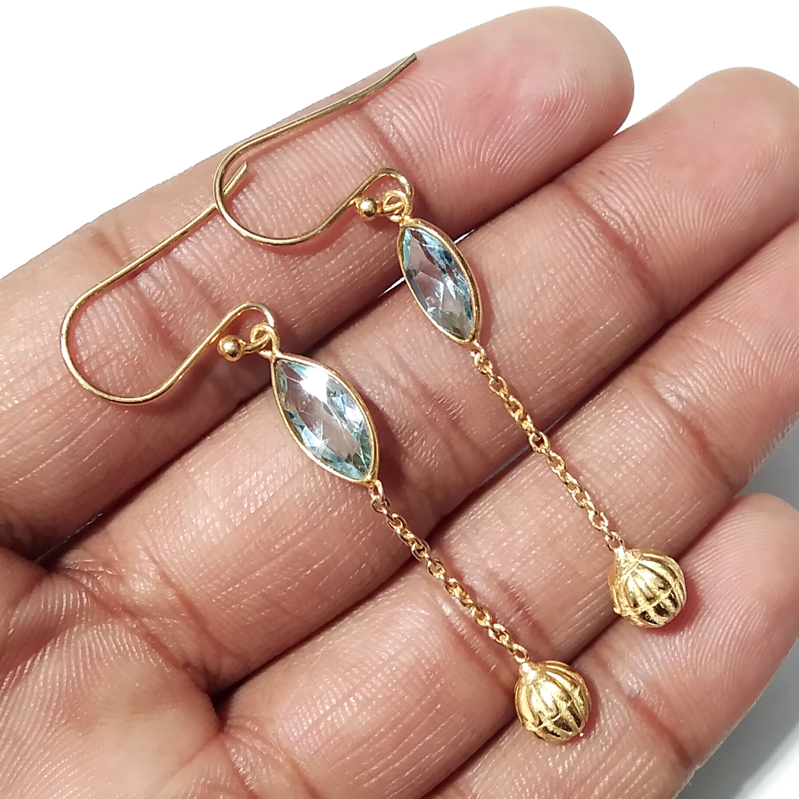 Natural Blue Topaz Gemstone Earring, 925 Sterling Silver Gold Plated Earring, Beautiful Design Blue Topaz Earring, For Gift Birthday Earring