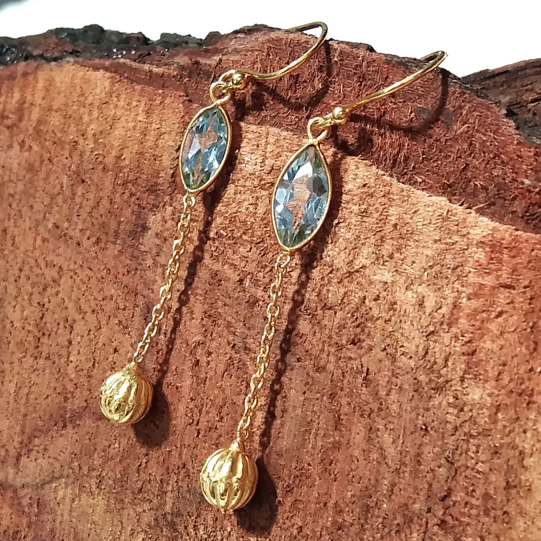 Natural Blue Topaz Gemstone Earring, 925 Sterling Silver Gold Plated Earring, Beautiful Design Blue Topaz Earring, For Gift Birthday Earring
