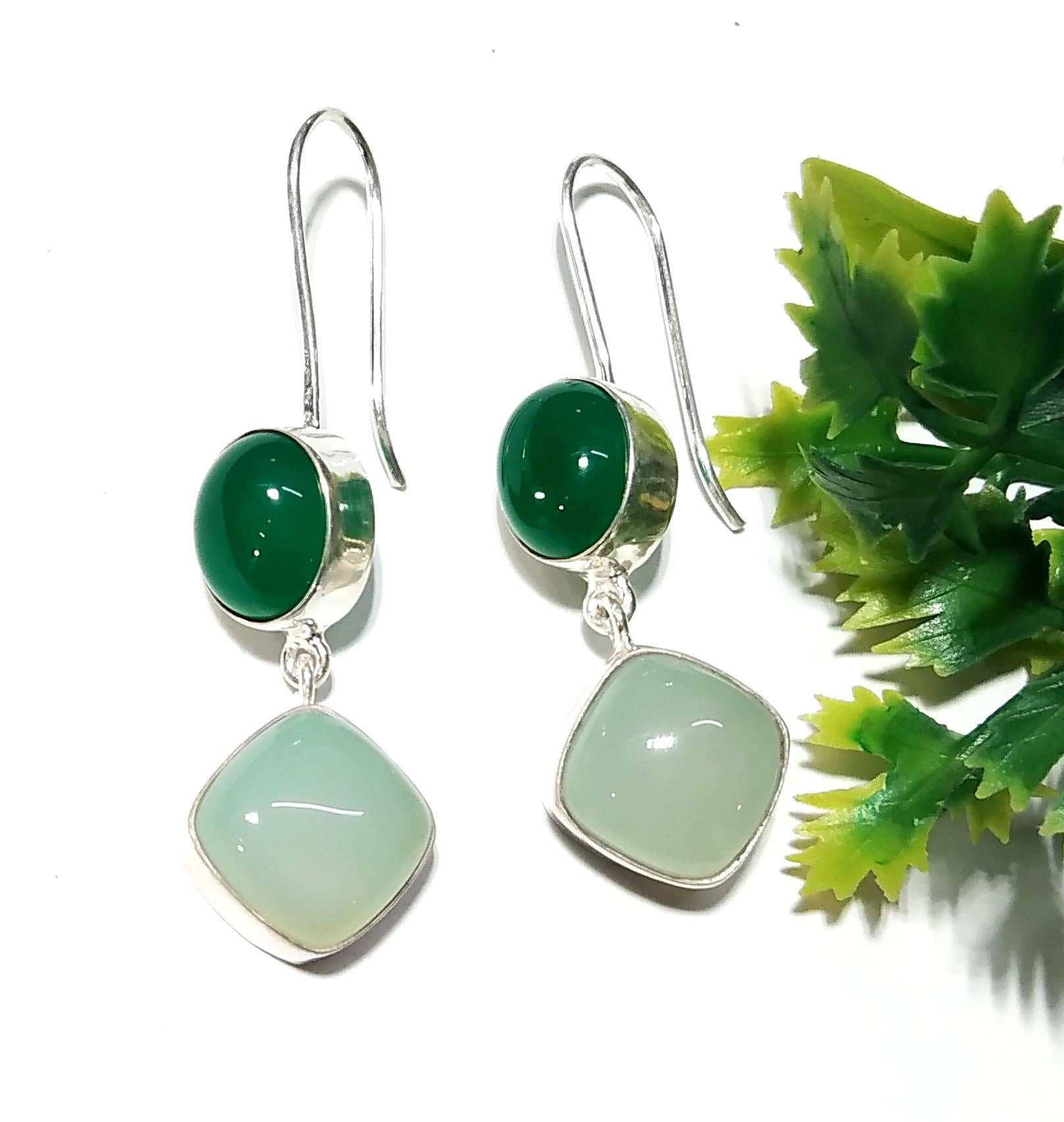 Natural Aqua Chalcedony, Green Onyx Stone Earring, 925 Sterling Silver Earrings, Handmade Making Jewelry Earring, Gift For Girls & Women.