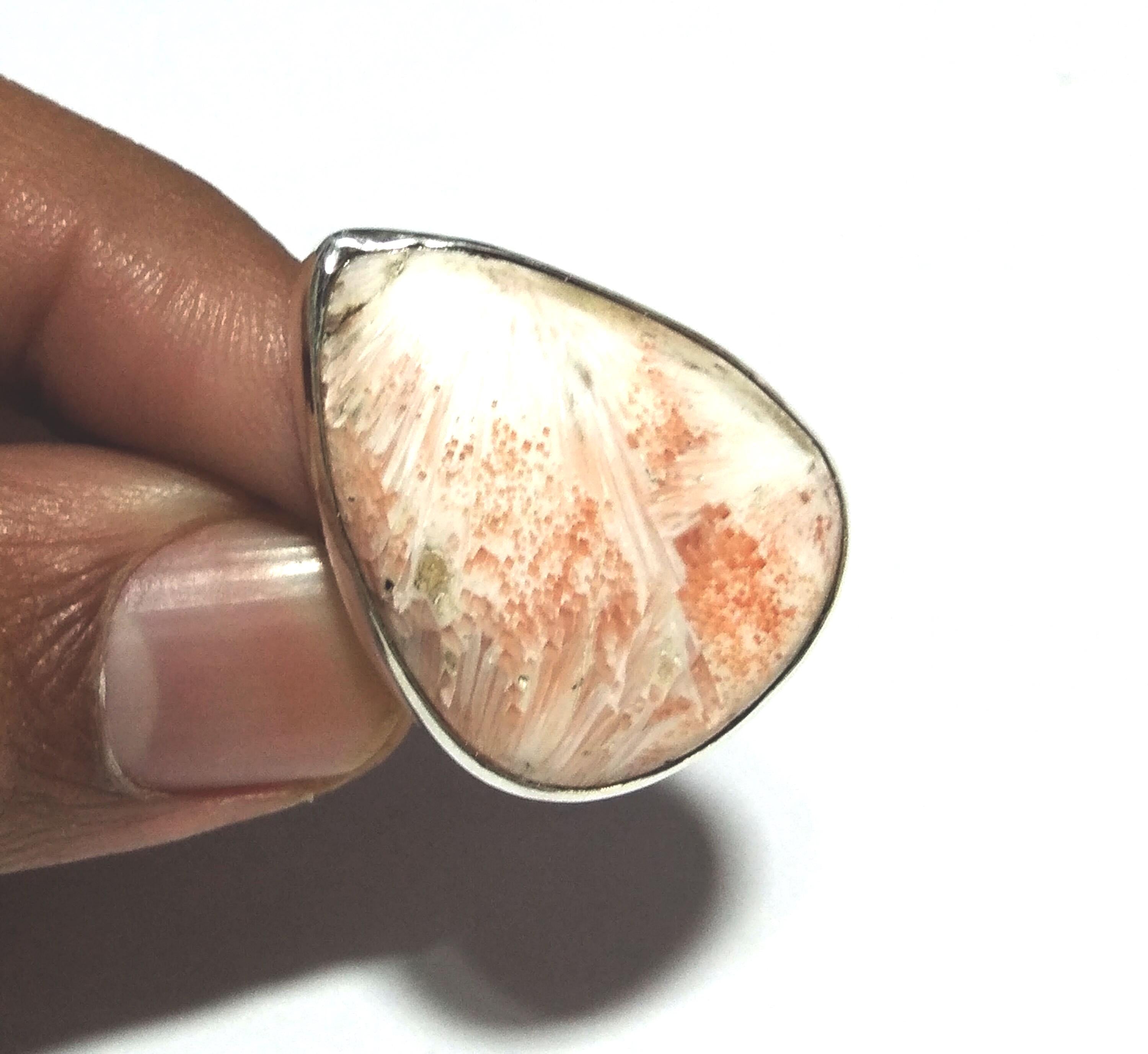 Beautiful Natural Pink Scolecite Gemstone Ring, 925 Solid Sterling Silver Ring, Scolecite Stone Size 29x22mm Handmade Gift Mother’s day Ring