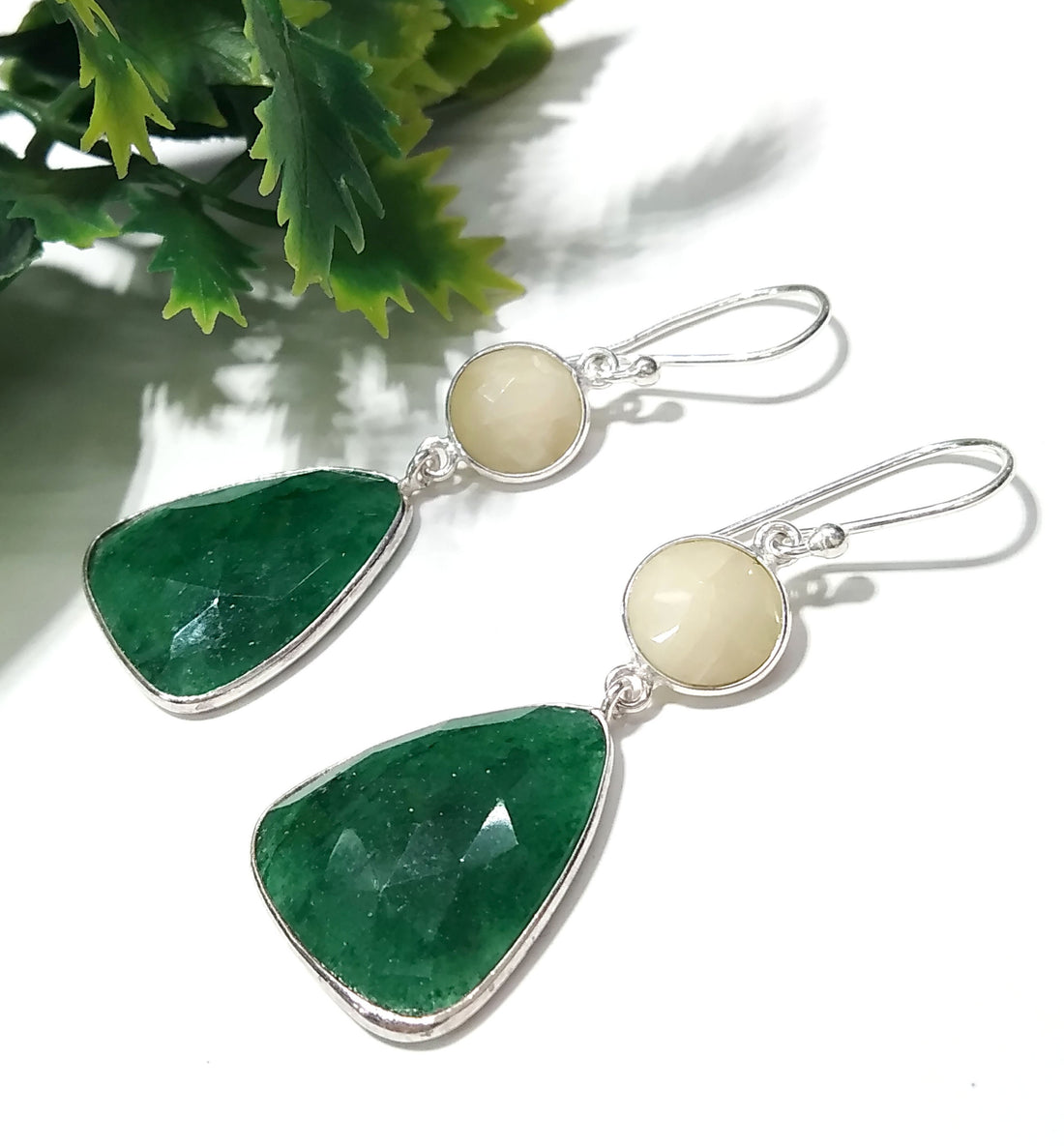 Natural Yellow Sapphire & Green Jade Earring, Beautiful Nice Earring, 925 Solid Starling Silver Earring, Handmade Bezel Earring.