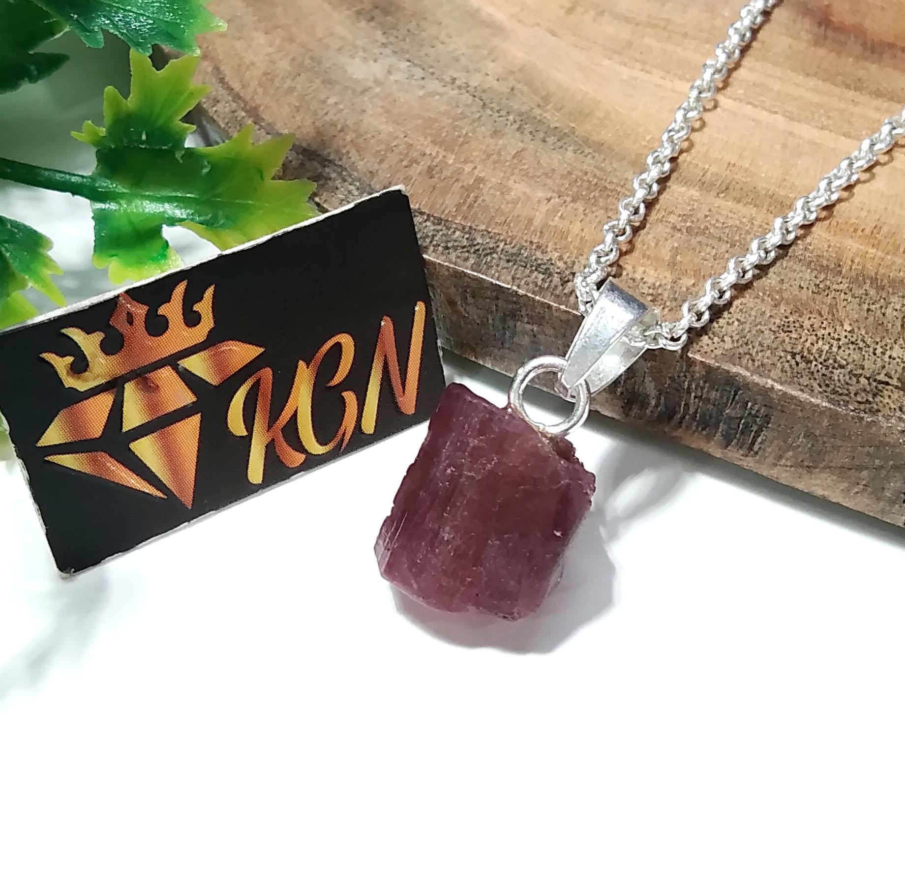 Natural Pink Tourmaline Raw Gemstone Pendant, Solid 925 Starling Silver Pendant Chain Necklace, Jewelry Stone Size 12x11mm Gift Pendant