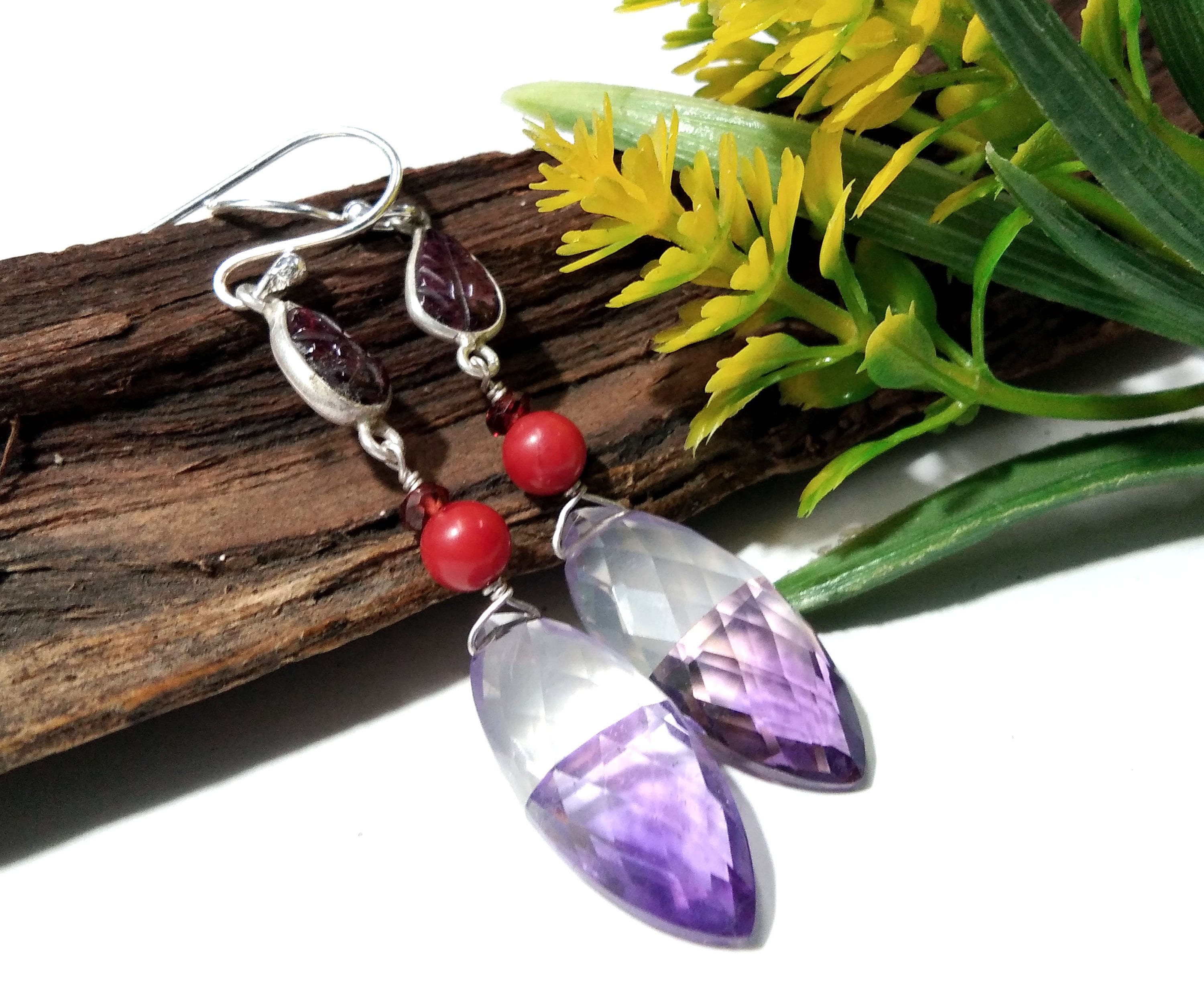 Natural Doublet Gemstone Light & Dark Color Amethyst Multi Stone Earring, 925 Silver Jewelry For Gifts Girls/Women, Handmade Making Earrings
