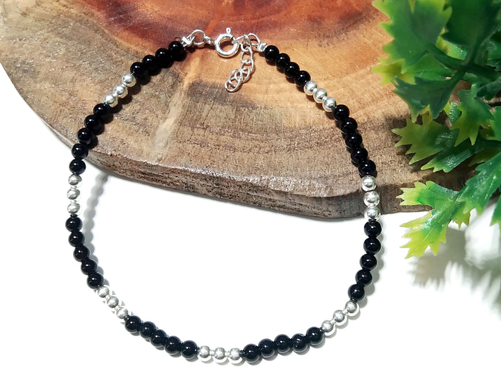 Natural Black Onyx Bracelet, 925 Solid Sterling Silver Bracelet, Gemstone Bracelet, For Women-Adjustable Bracelet, Silver Bracelet For Women