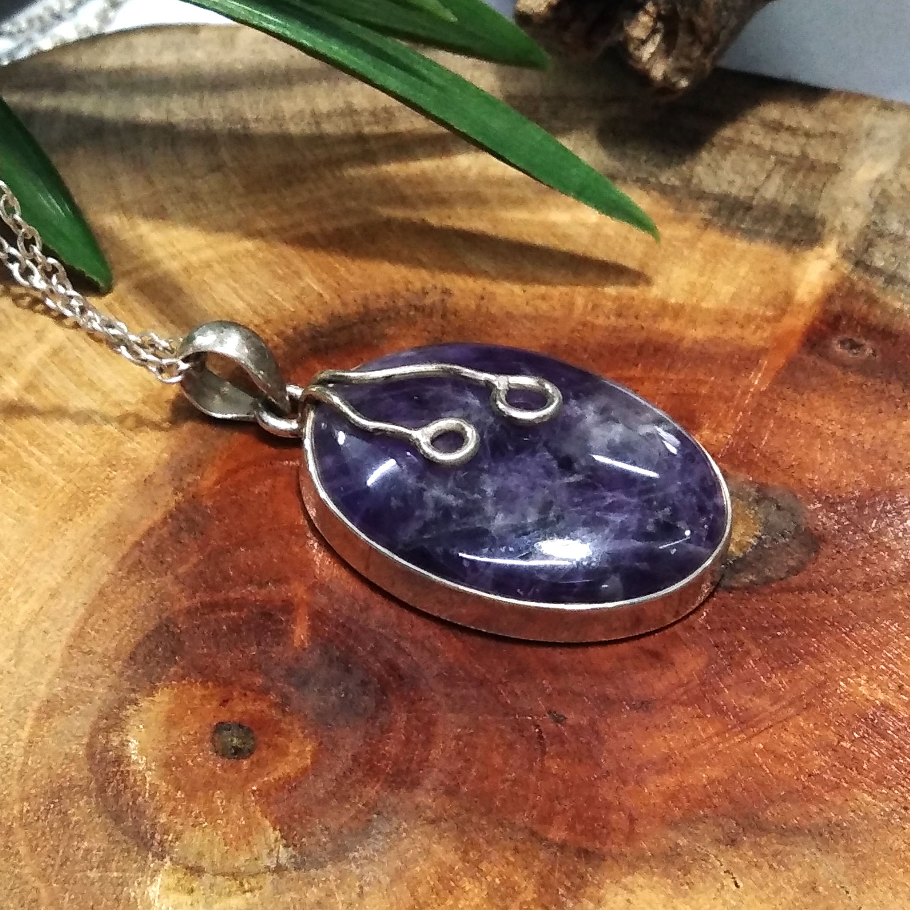 Natural Amethyst Gemstone Pendant Chain Necklace, 925 Starling Silver Pendant Necklace, Handmade Jewelry Stone Size 28x21 mm Gift Pendant