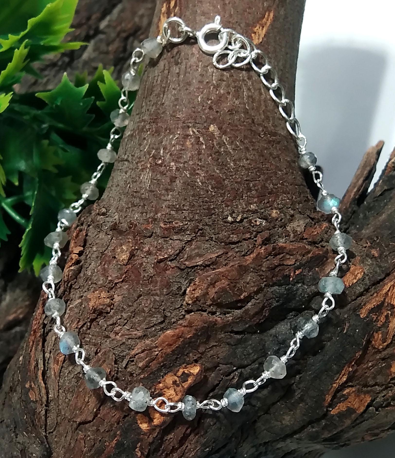 Natural Labradorite Faceted Stone Bracelet, 925 Sterling Silver Jewelry Good Quality Labradorite Bracelet 8 inches Gift For Girls & Women.