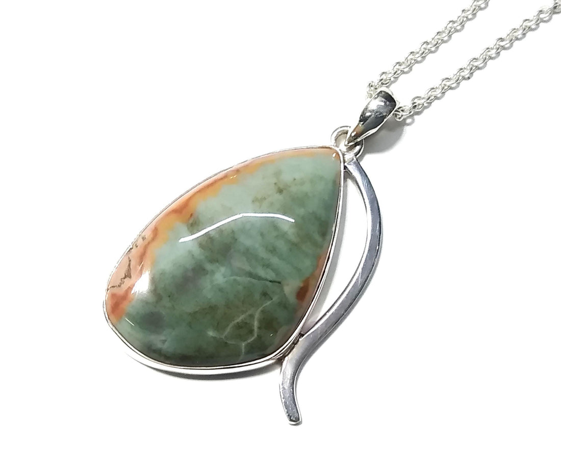 Polychrome Jasper Gemstone Pendant Necklace, 925 Starling Silver Chain Necklace Pendant, Handmade Pendant Jewelry, Wedding Gift