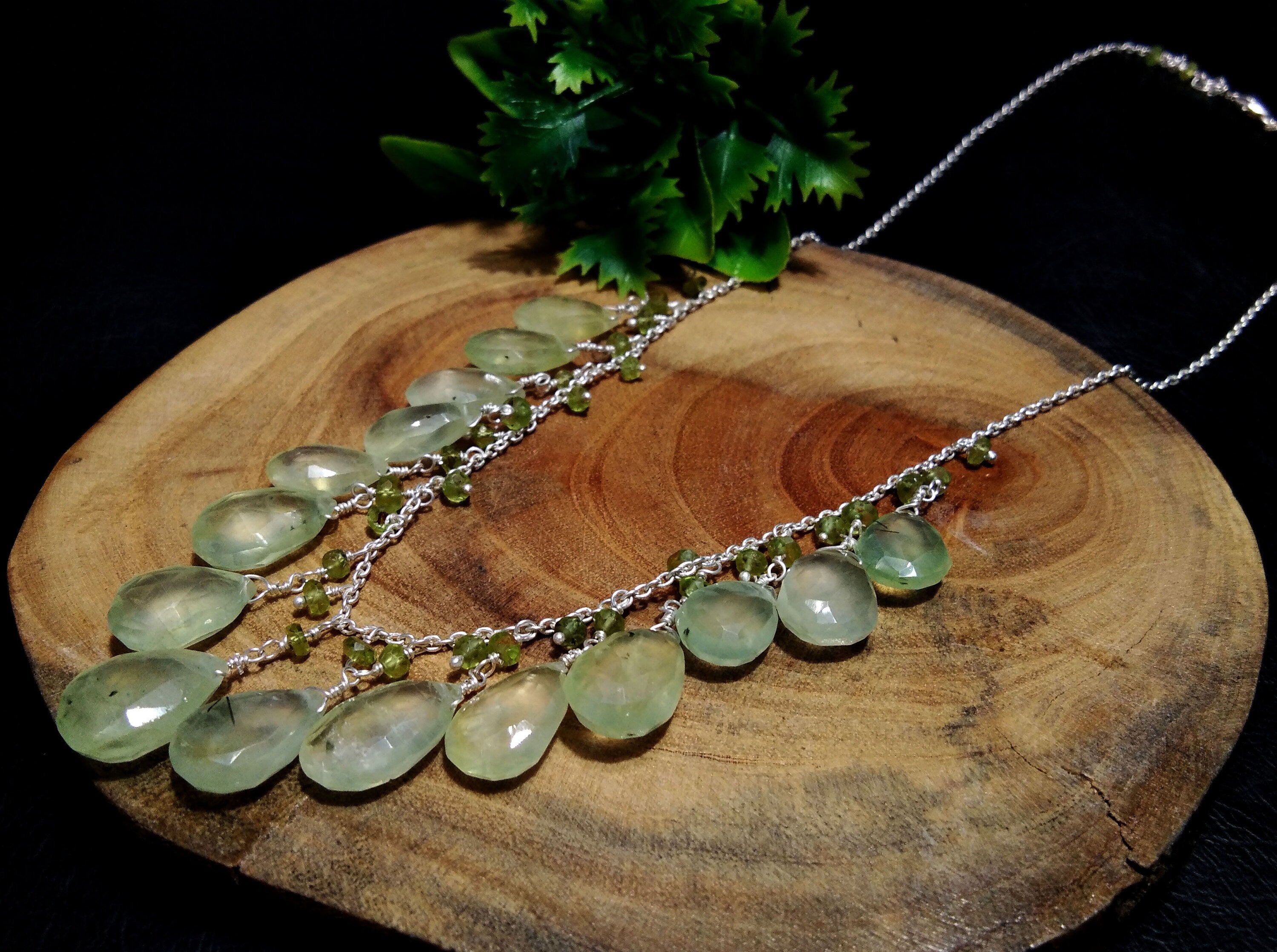Natural Prehnite Drop's Gemstone Chain Necklace Jewelry, 925 Starling Silver Chain Necklace, Prehnite Stone For Gift Necklace, Girls & Women