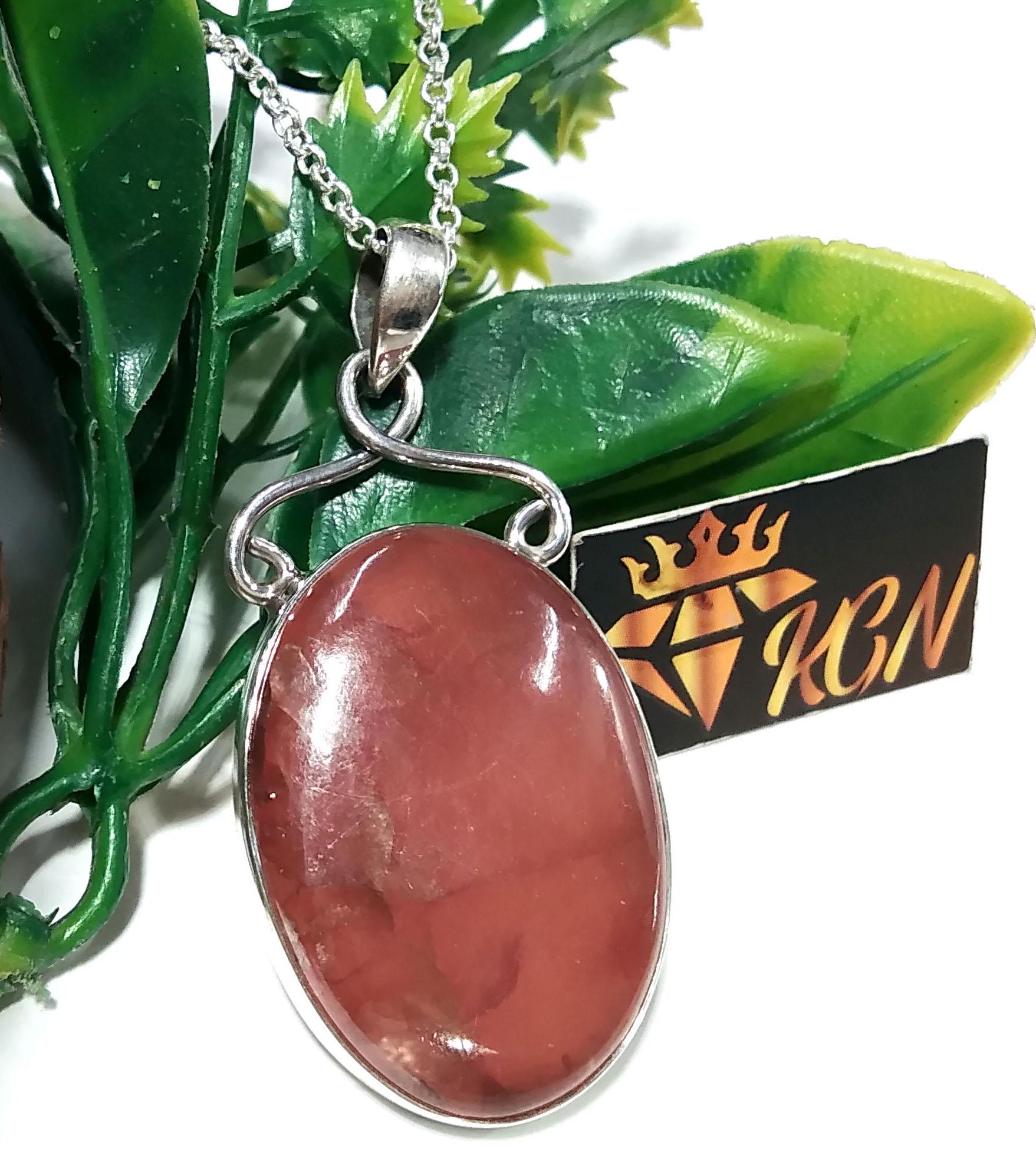 Natural Rhodochrosite Stone Pendant, 925 Starling Silver Pendant, Nice Design Amazing Rhodochrosite Pendant Chain Necklace, Gift For Her