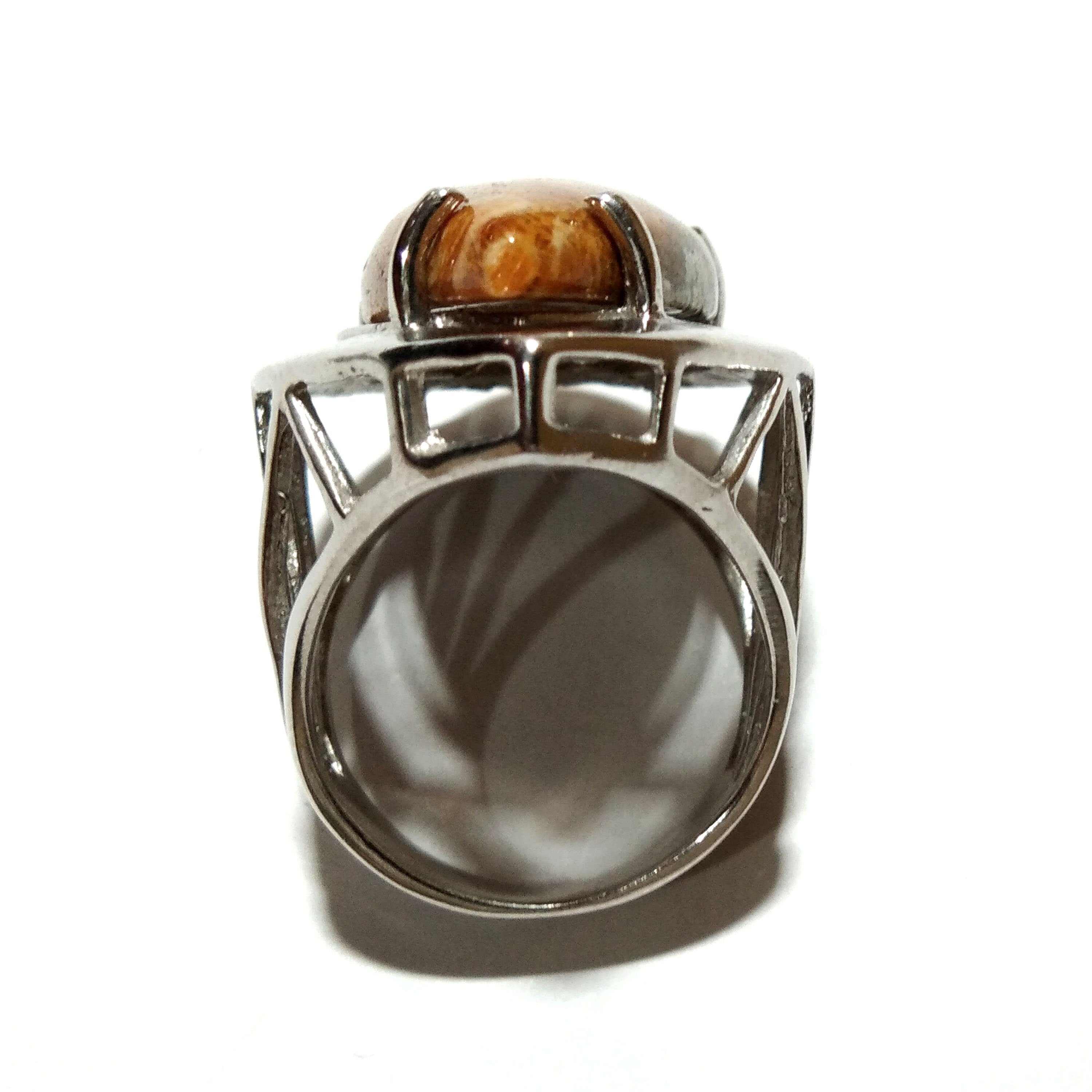 Designer Natural Fossil Coral Gemstone Pear Shape Ring, Solid 925 Sterling Silver Jewelry, Ring, Silver Band, Gift For Girls & Women. Ring