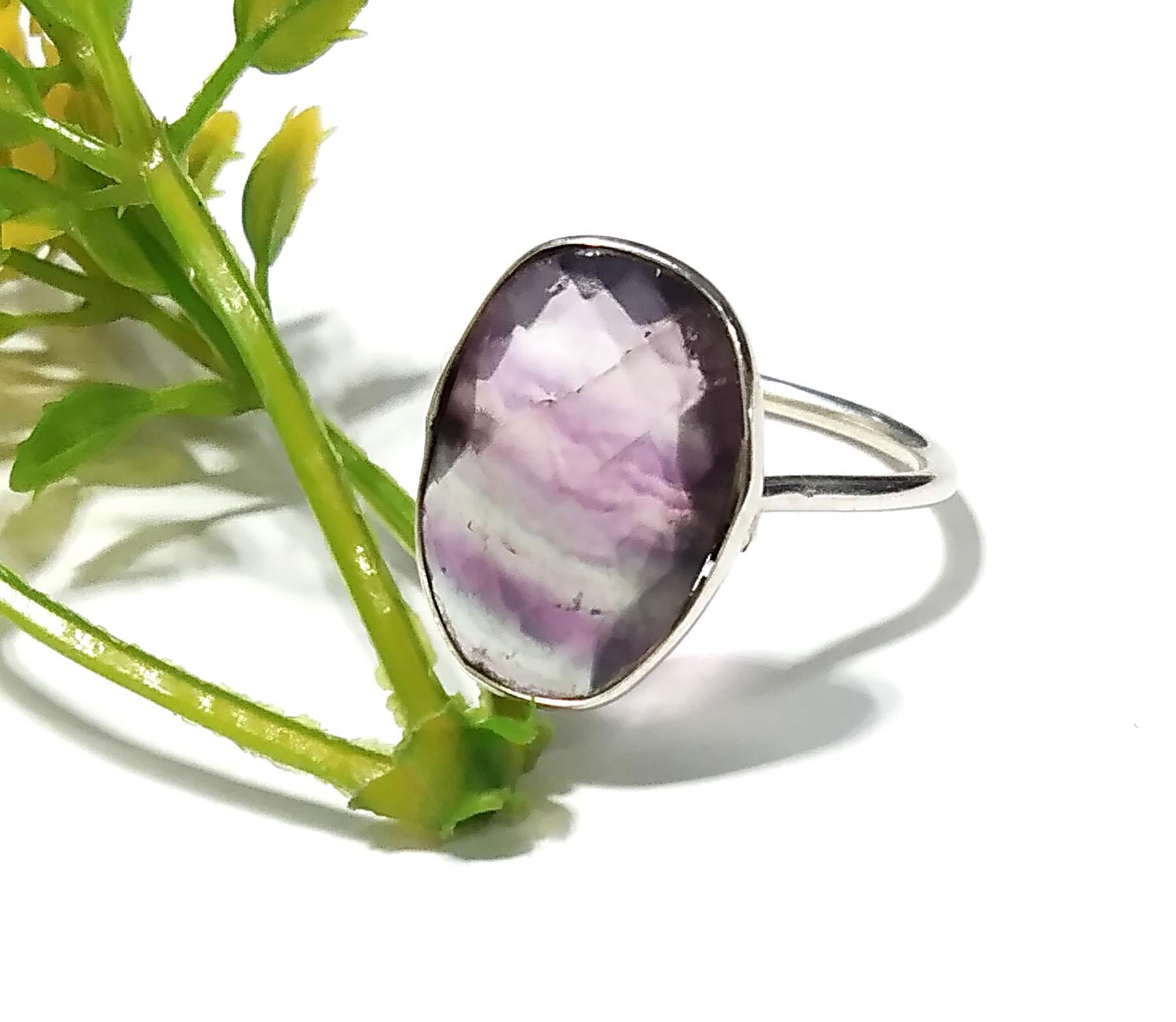 Natural Fluorite Green And purple Fluorite Ring,  925 Solid Sterling Silver Ring,  Stone Size 17x12mm Handmade Silver Ring, Birthday Ring