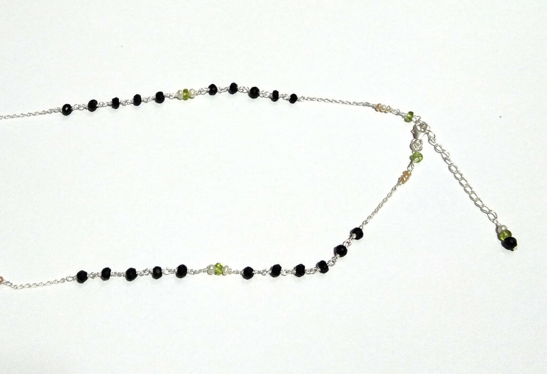 Natural Malachite Druzy Stone Black Spinel Beads Chain Necklace Pendant, 925 Starling Silver Chain Necklace, 31'Inche Color Green Malachite