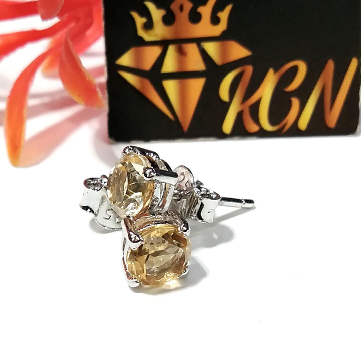 Natural Citrine Faceted Stud Earring, 925 Starling Silver Jewelry Earring Amazing Citrine Gemstone Round Shape Stone Size 6x6mm Gift For Her