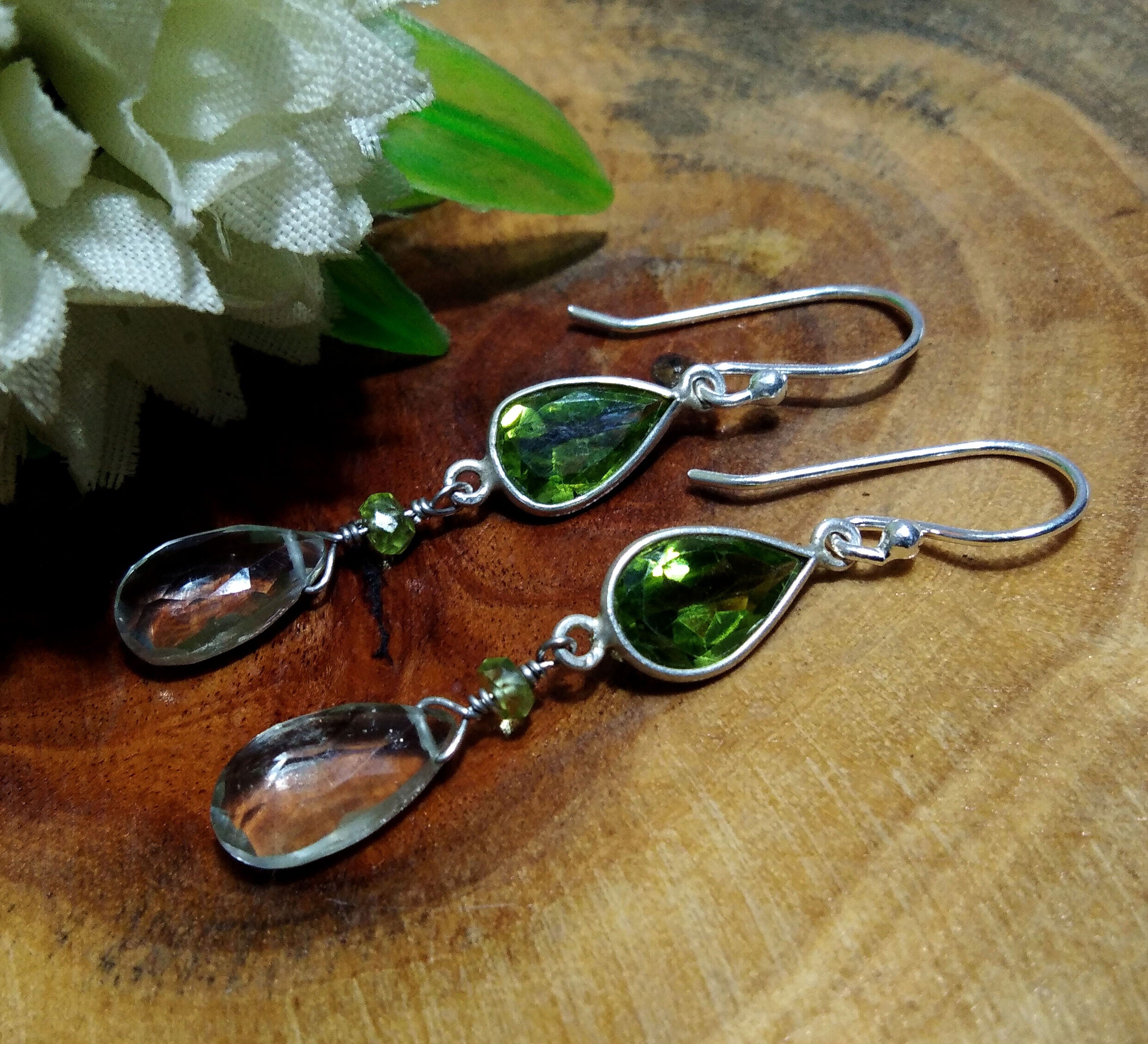 Peridot & Green Amethyst Stone Earring, 925 Silver Earring Jewelry, 100%Natural Peridot/Green Amethyst Gemstone Gift Earring For Girls/Women