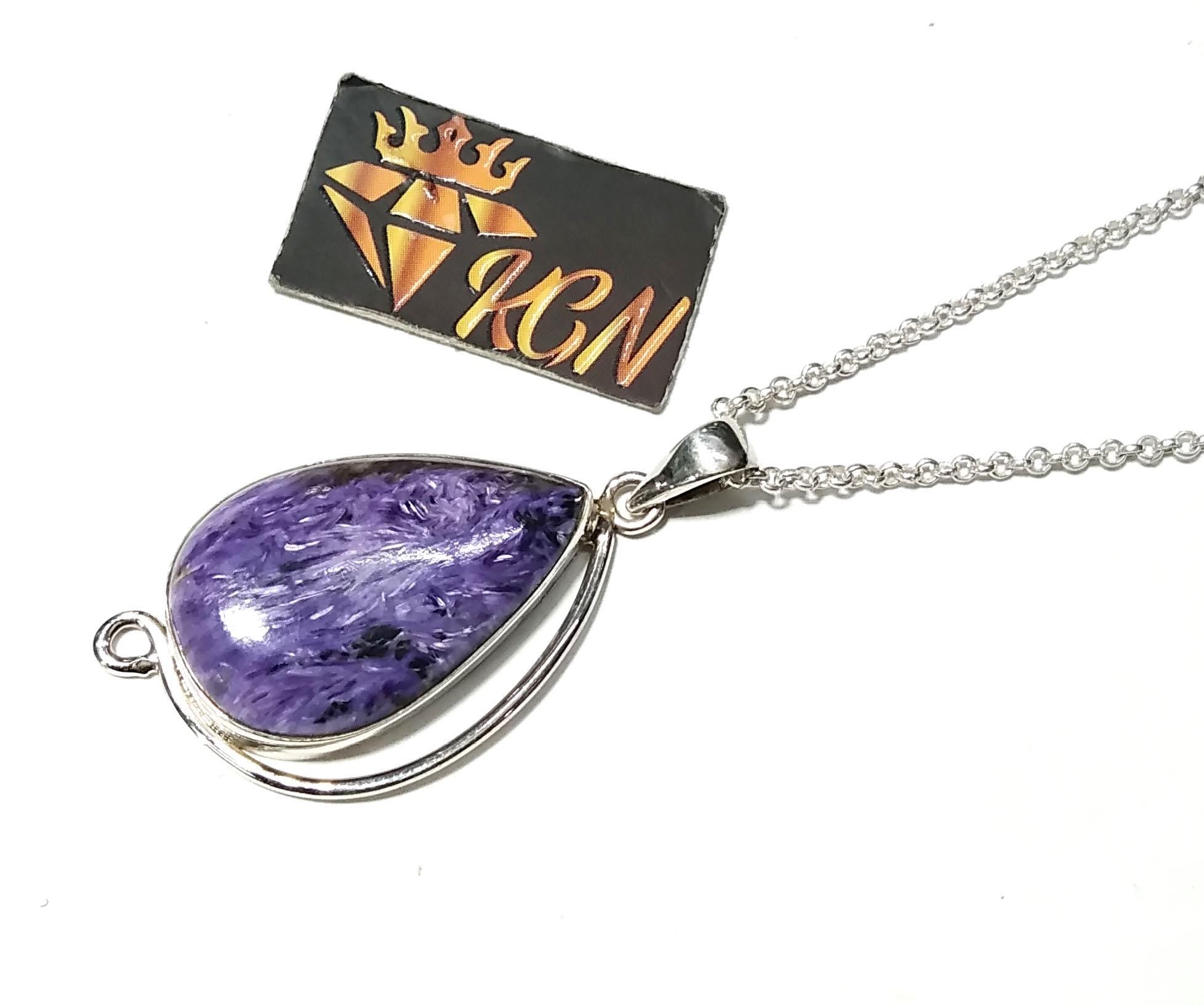 Purple Charoite Pendant Necklace, 925 Starling Silver Pendant, Charoite Gemstone Pendant Necklace on Chain, Handmade Healing Crystal Pendant