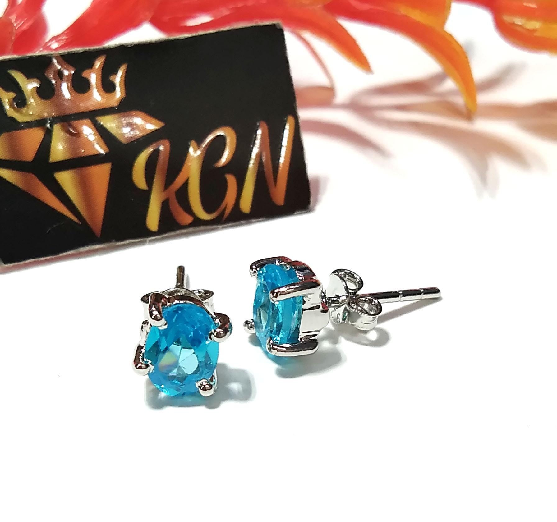 Blue Topaz Stud Earring, 925 Solid Starling Silver Earring Jewelry, Natural Blue Topaz Stone Oval Shape Stone Size 7x5mm Gift for Her Studs