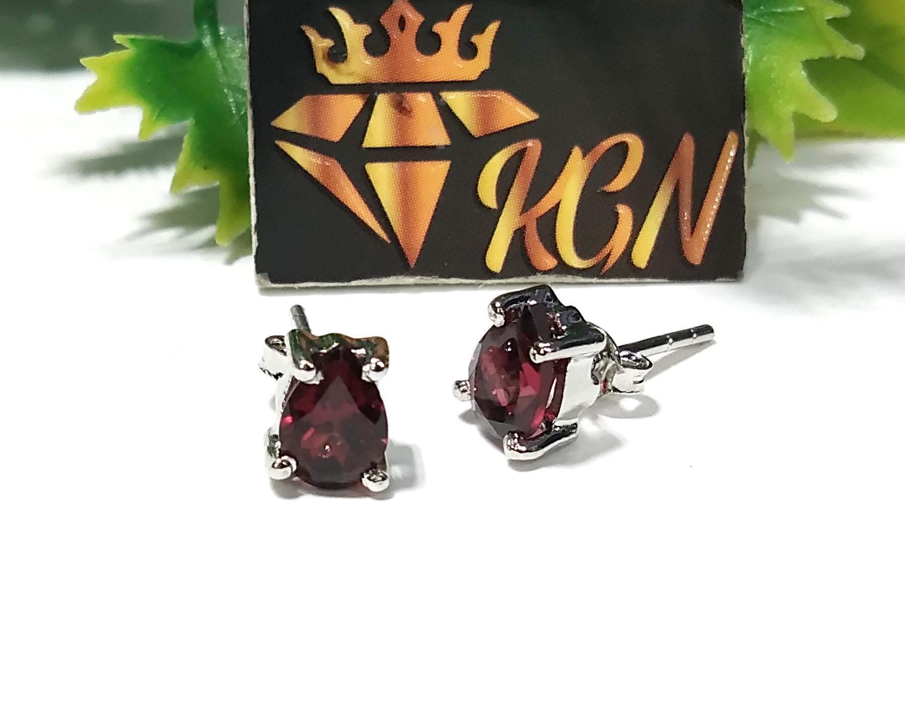 Natural Red Garnet Stud Earrings, 925 Starling Silver Earring Jewelry, Red Garnet Gemstone Pear Shape Stone Size 7x5mm Gift For Her