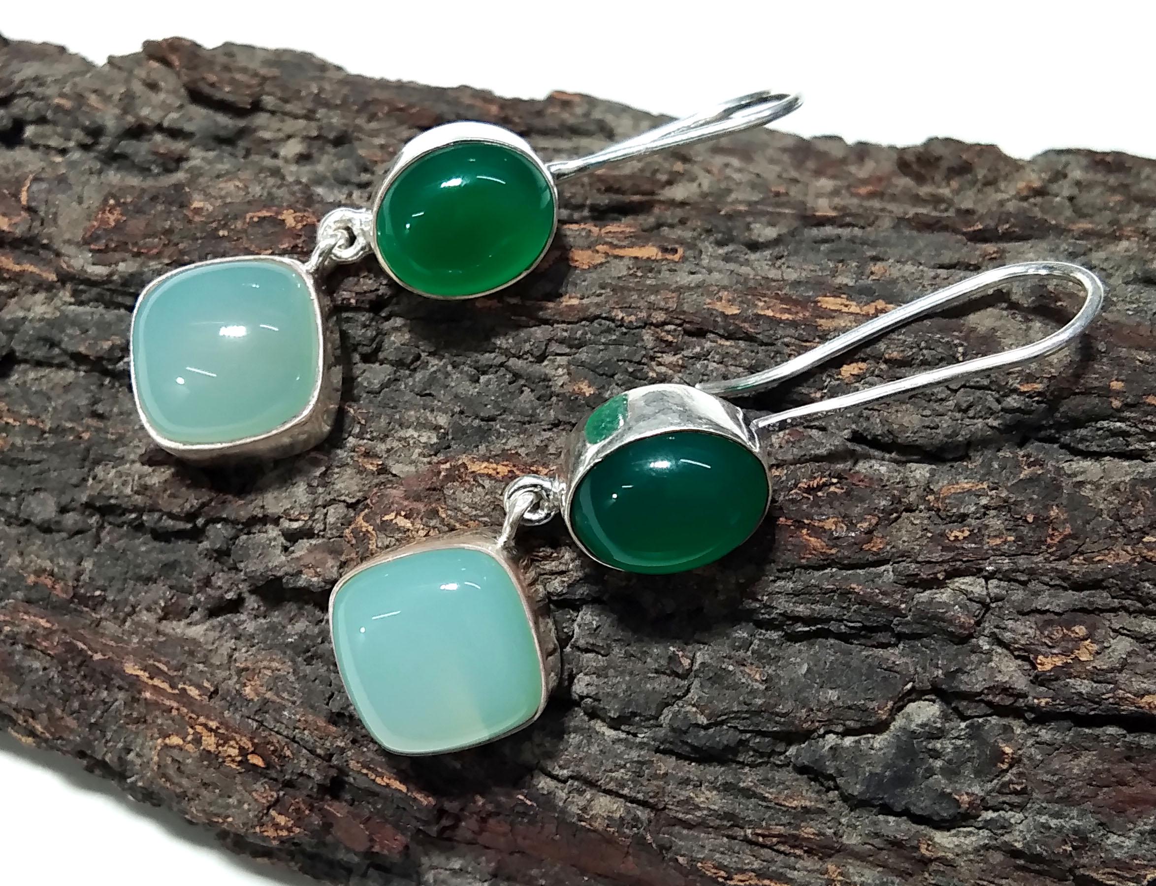 Natural Aqua Chalcedony, Green Onyx Stone Earring, 925 Sterling Silver Earrings, Handmade Making Jewelry Earring, Gift For Girls & Women.