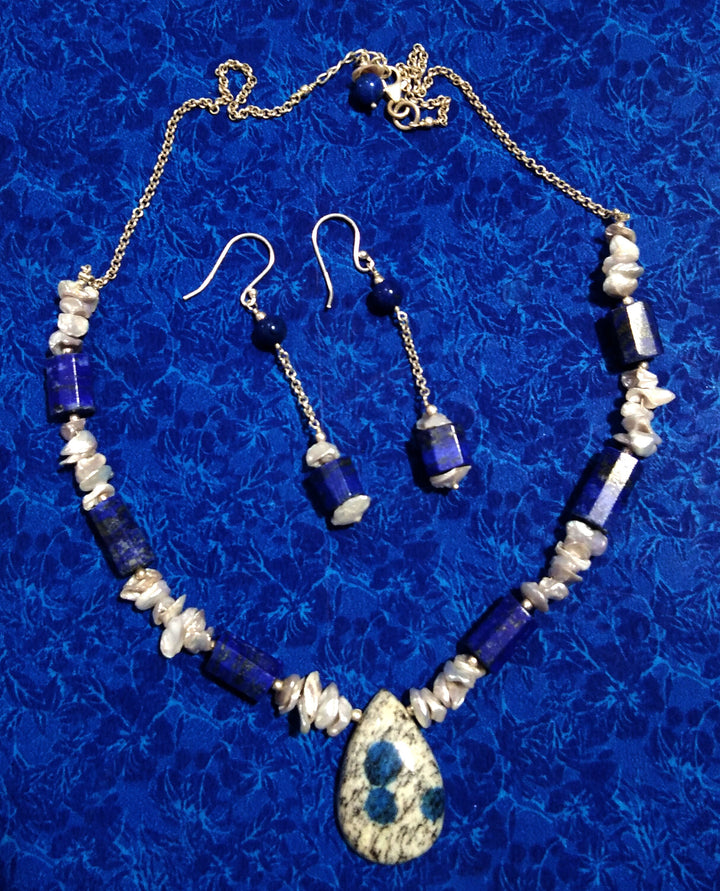 Natural k2 Jasper/Lapis/Pearl Gemstone Beads Necklace Set Jewelry, 925 Sterling Silver Necklace, Beaded Necklace Statement For Jewelry