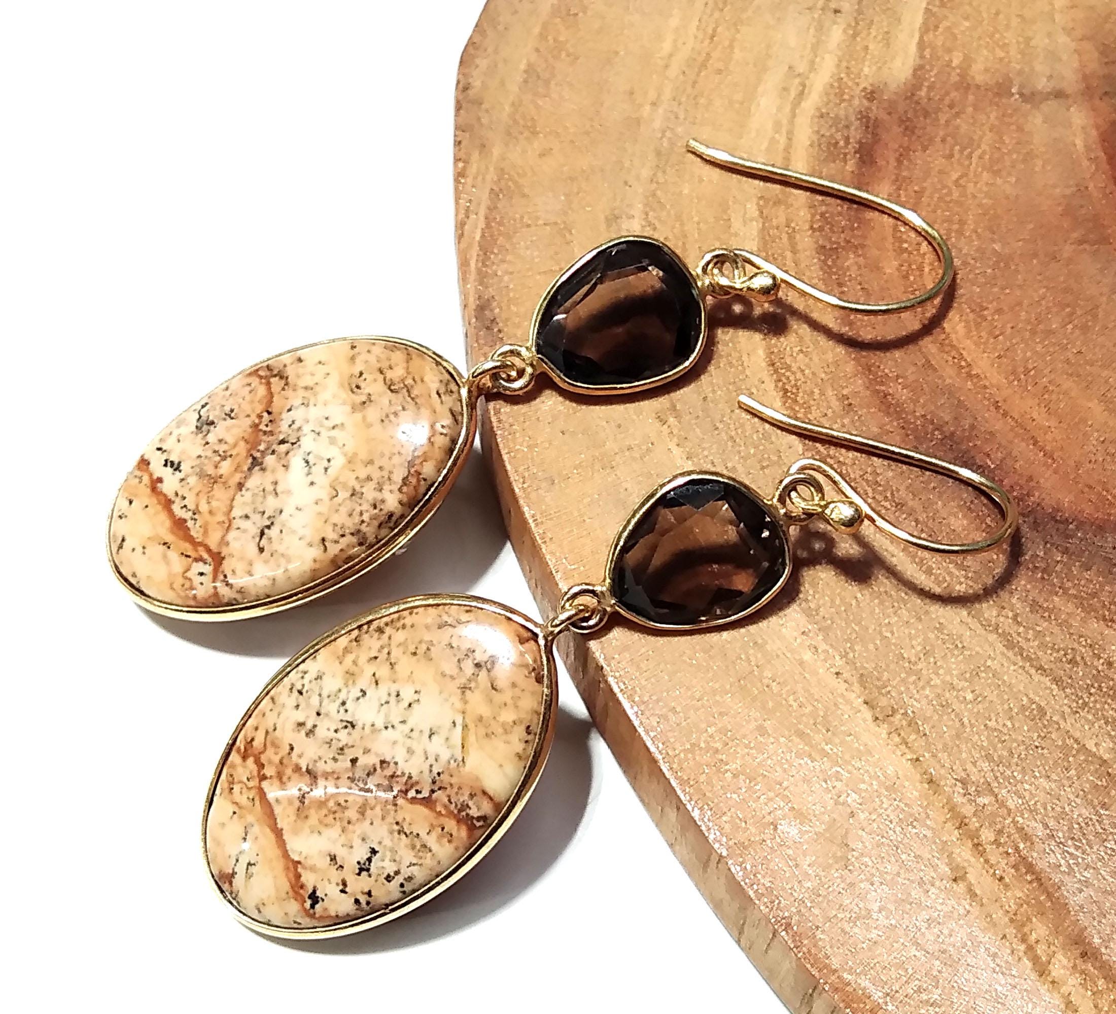 Natural Pitcher Jasper/Smoky Quartz Gemstone Earring, 925 Sterling Silver Earring Drop Dangle Stone Earring, Gift Wedding Earring Jewelry