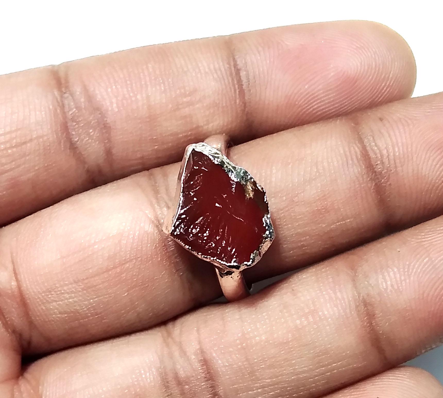 Natural Carnelian Rough Gemstone Ring, Solid 925 Sterling Silver Ring, Carnelian Stone Size 14x11mm Handmade Ring Gift Wedding Ring
