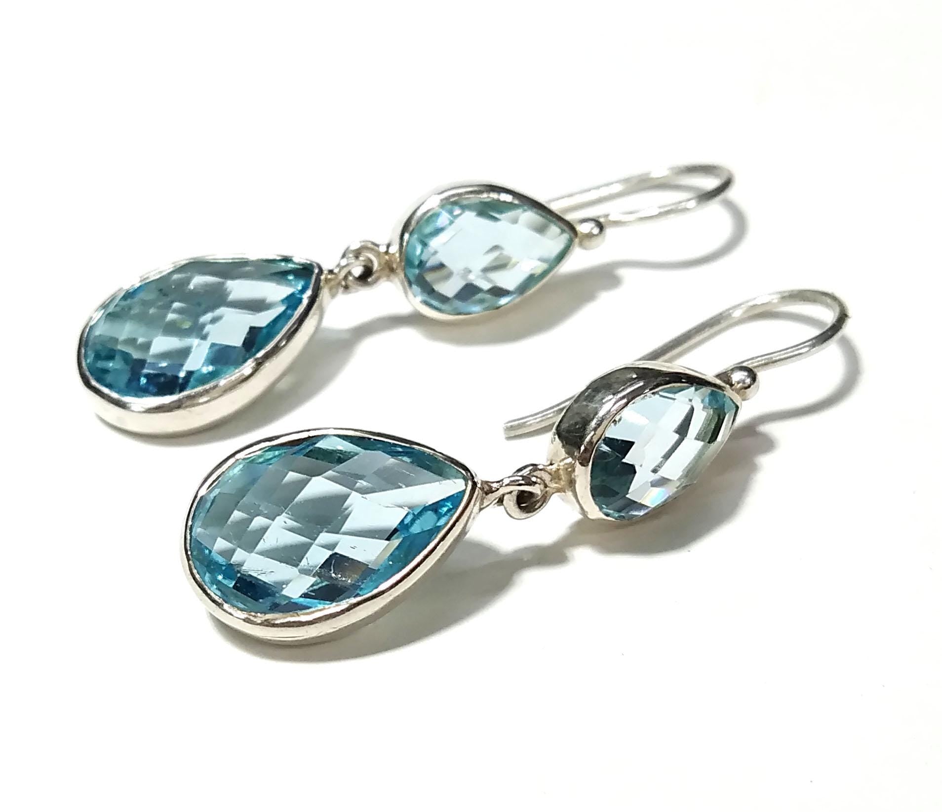 Natural Blue Topaz Gemstone Earring, 925 Solid Starling Silver Earring, Beautiful Color Blue Topaz Earring, Anniversary Gift Wedding Earring