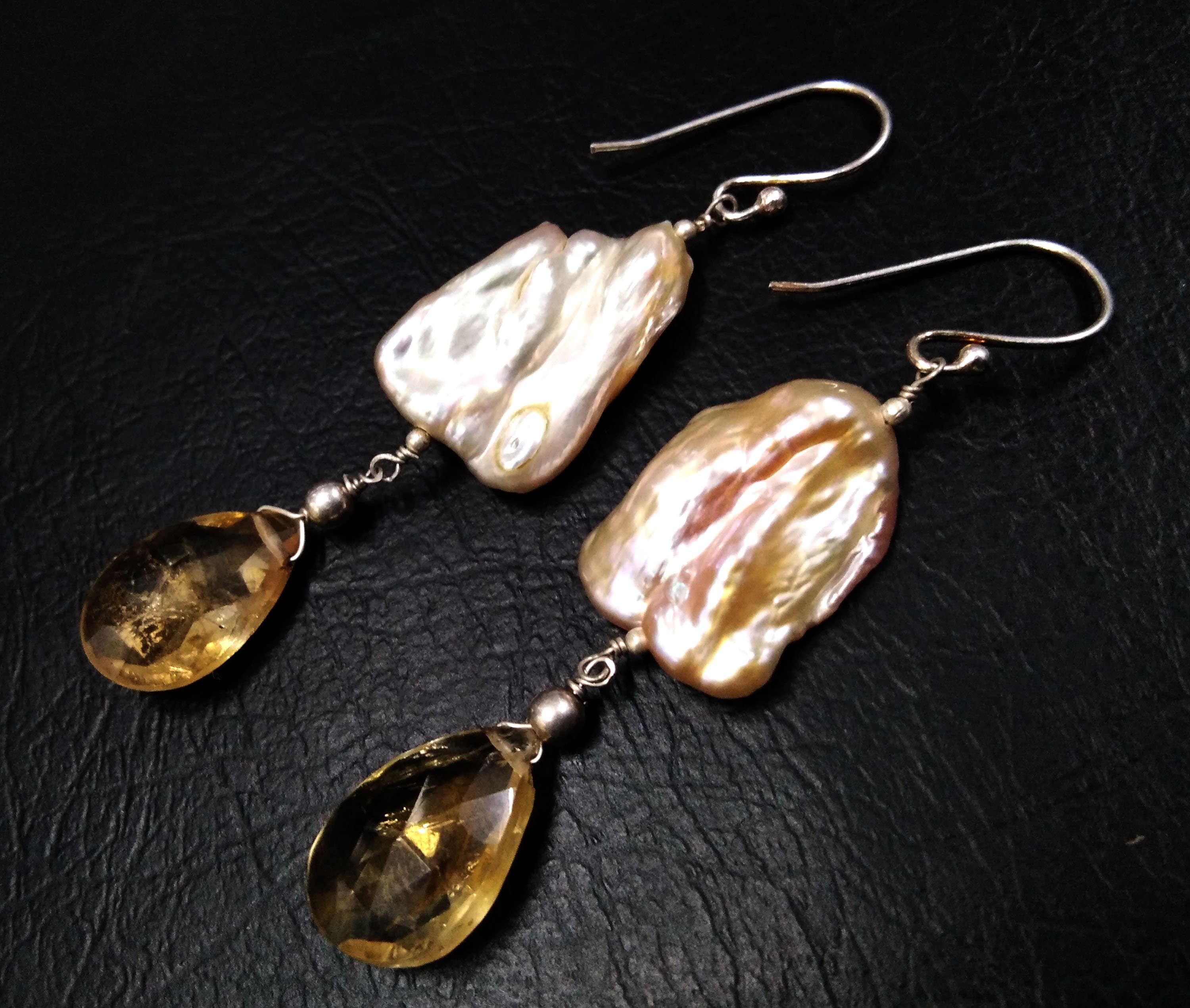 Natural Fresh Water Baroque Pearl & Citrine Gemstone Drop Earring, Solid 925 Starling Silver Earring, Girls/Women Gifts Wedding Earring