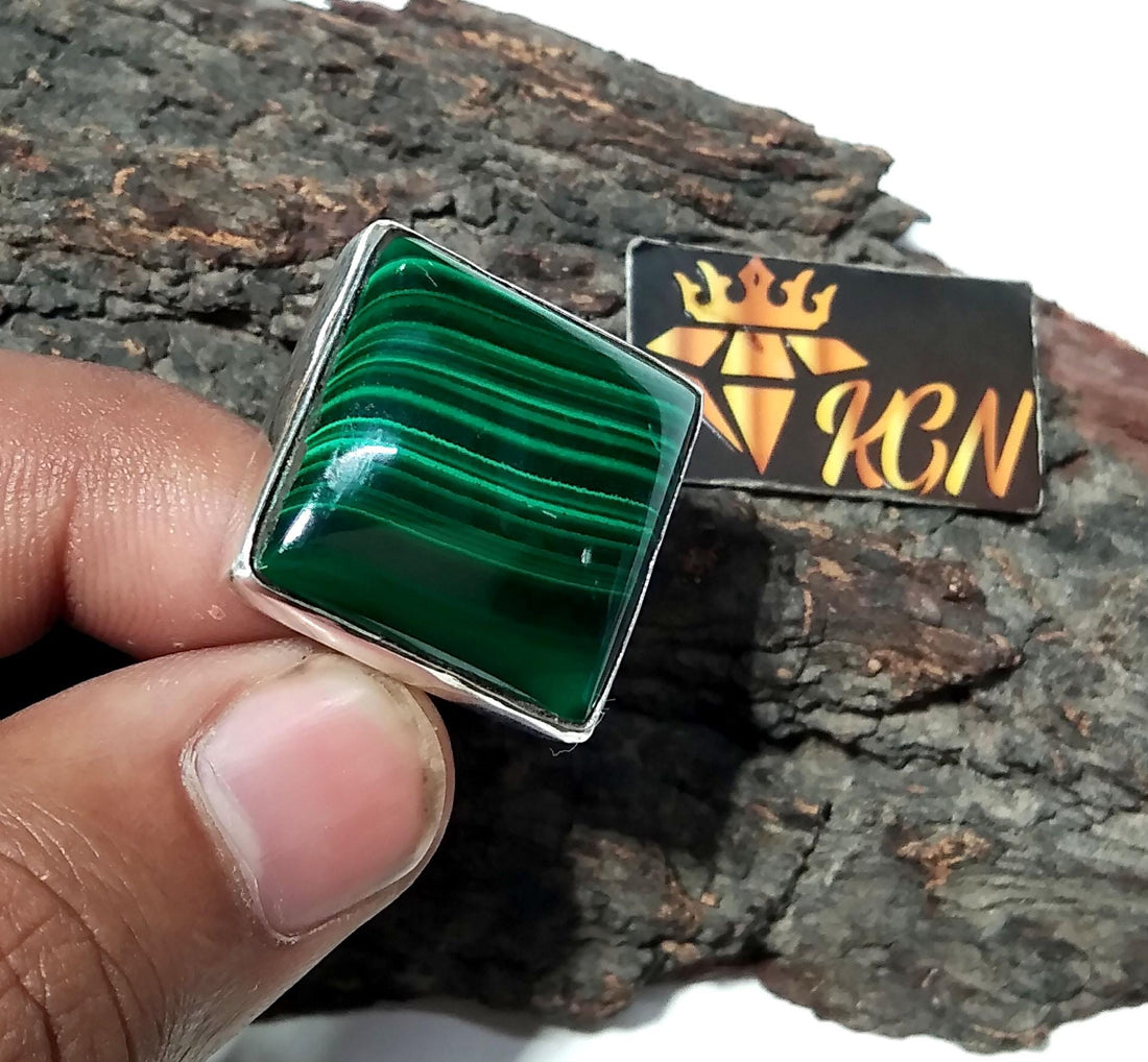 Natural Malachite Gemstone Ring, Solid 925 Sterling Silver Ring, Top Malachite Stone Size 20x20mm Handmade Statement Ring, Gift Wedding Ring