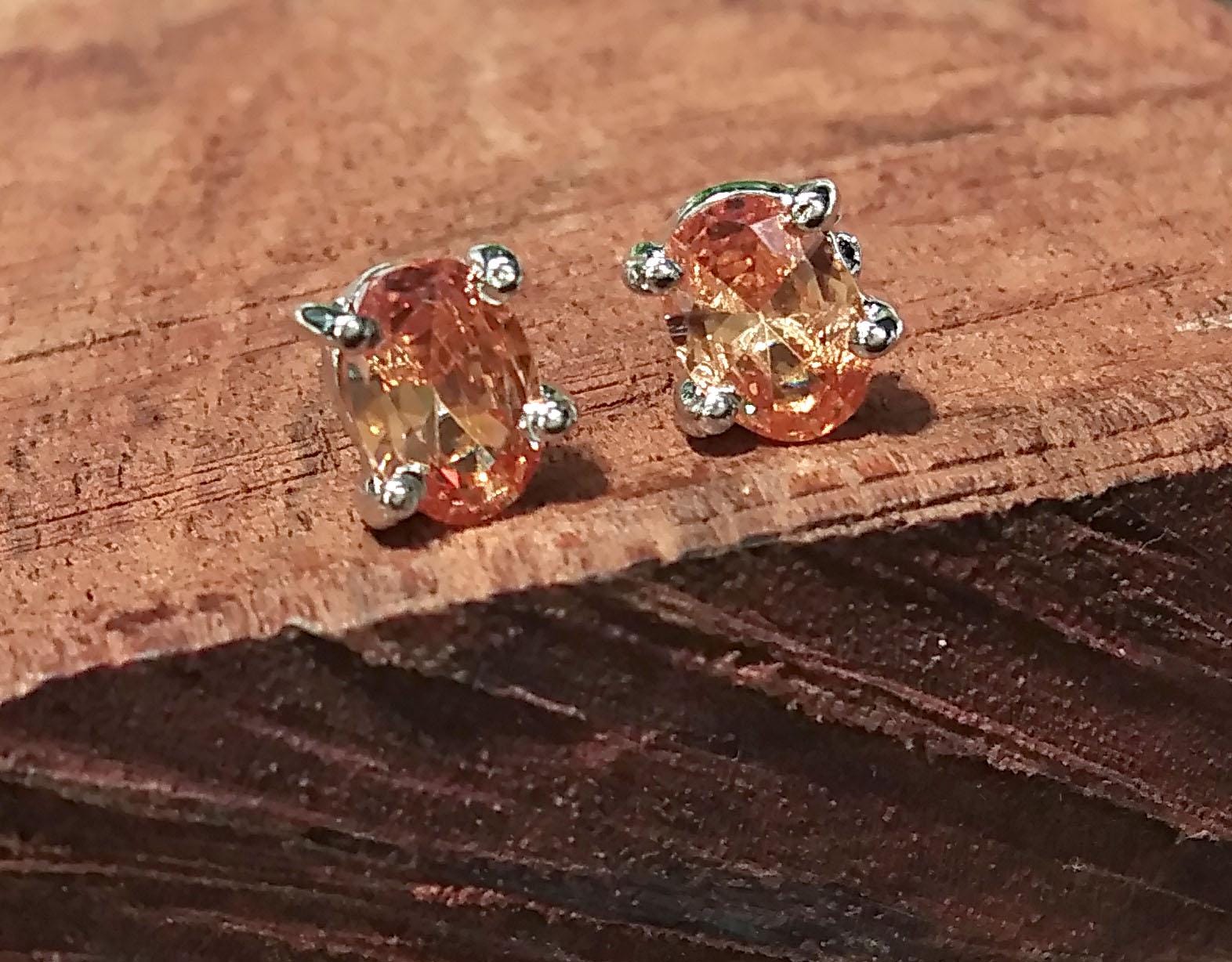 Orange Cubic Zircon Studs Earring, Natural Orange Zircon Oval Shape Studs, Solid 925 Starling Silver Earring, For Gilrs & Women Earrings