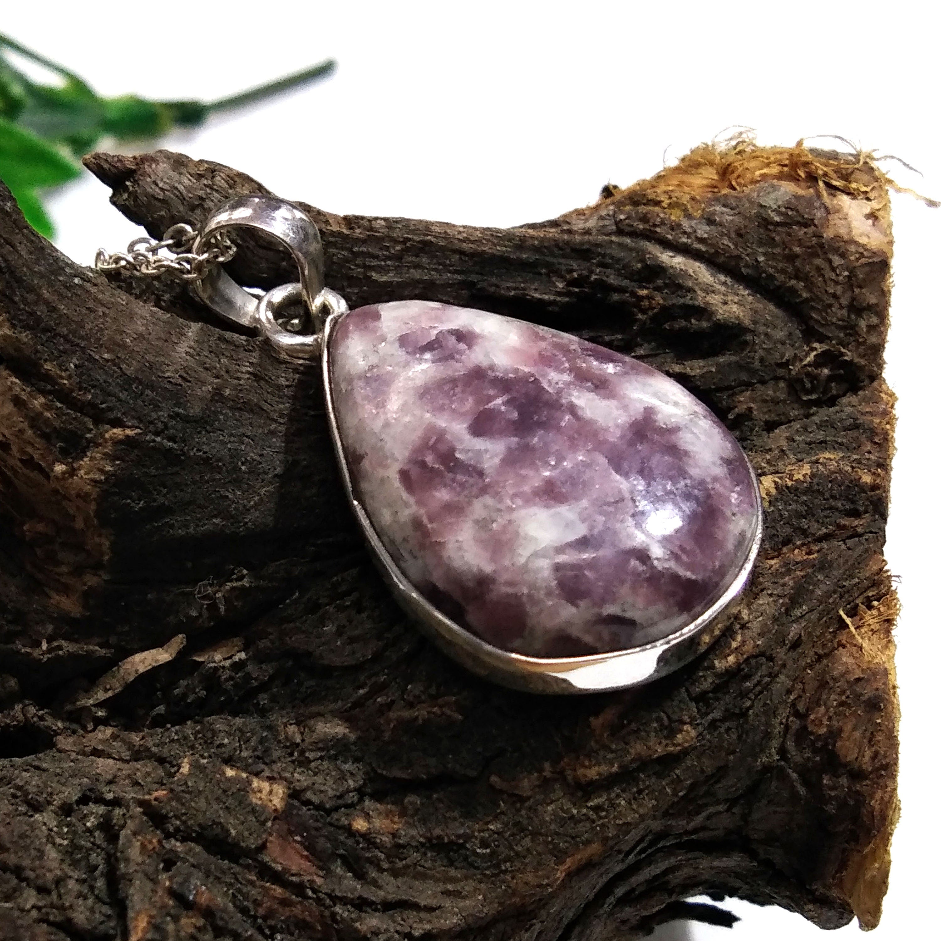 Lepidolite Gemstone Pendant Necklace, 925 Starling Silver Pendant Necklace Chain, Handmade Jewelry Stone Size 29x20 mm Gift Pendant