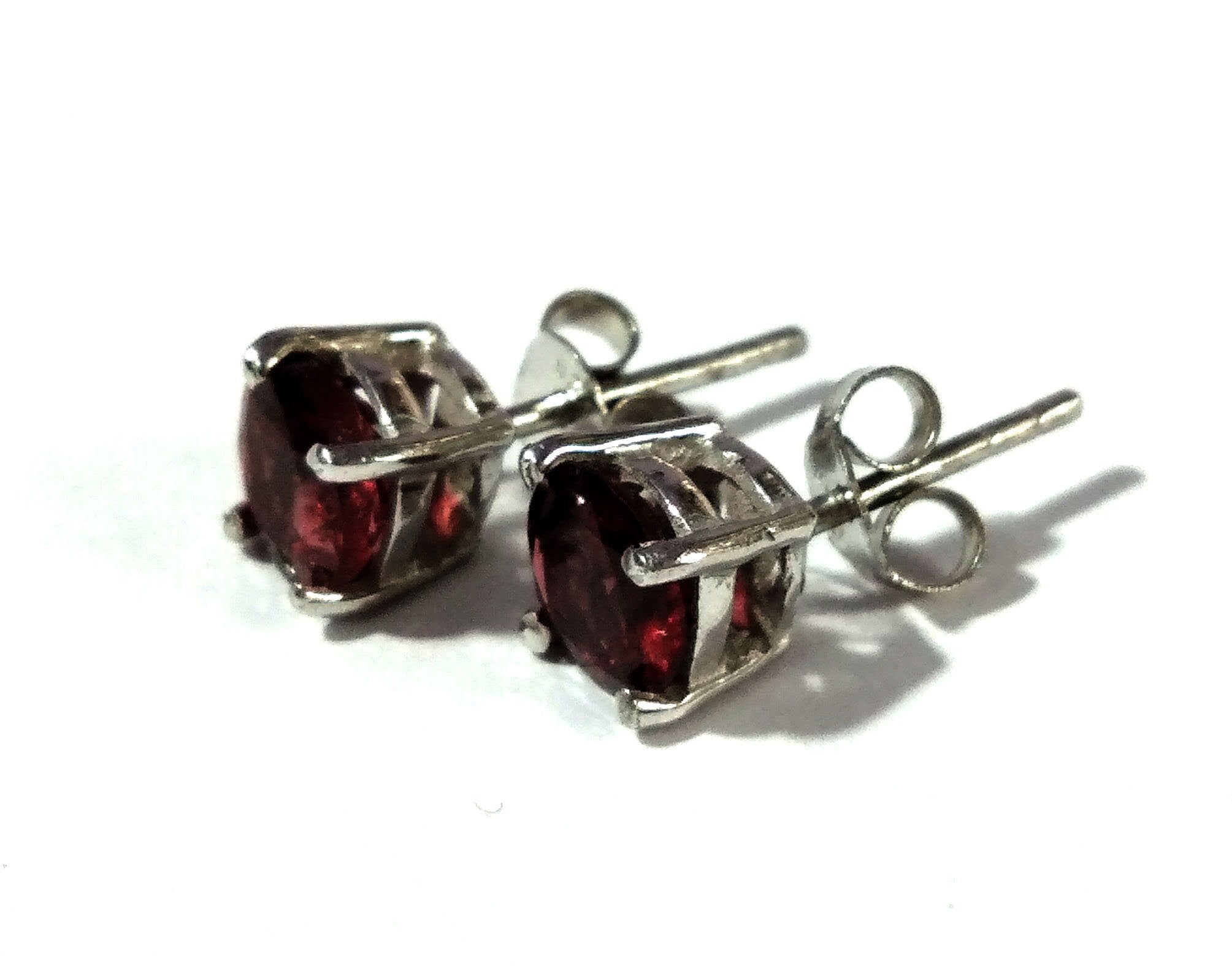Garnet Stud Earrings, 925 Solid Starling Silver Earring Jewelry Natural Red Garnet Gemstone Round Shape Stone Size 6x6mm Gift for Her, Studs