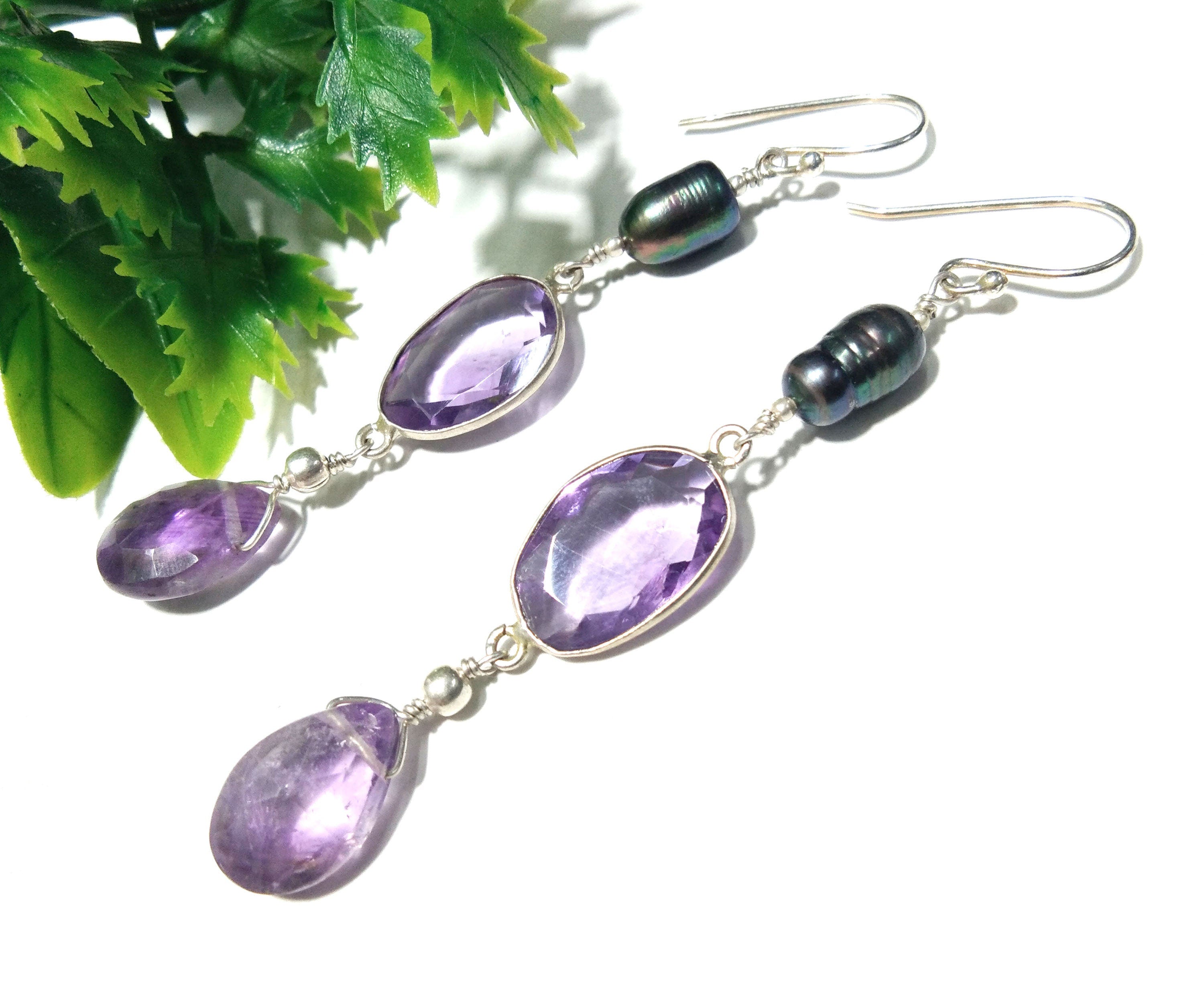Natural Purple Amethyst Earrings, 925 Solid Starling Silver Earring, Amethyst Stone Handmade Earring, Gift Women Bridesmaid Earring Stone