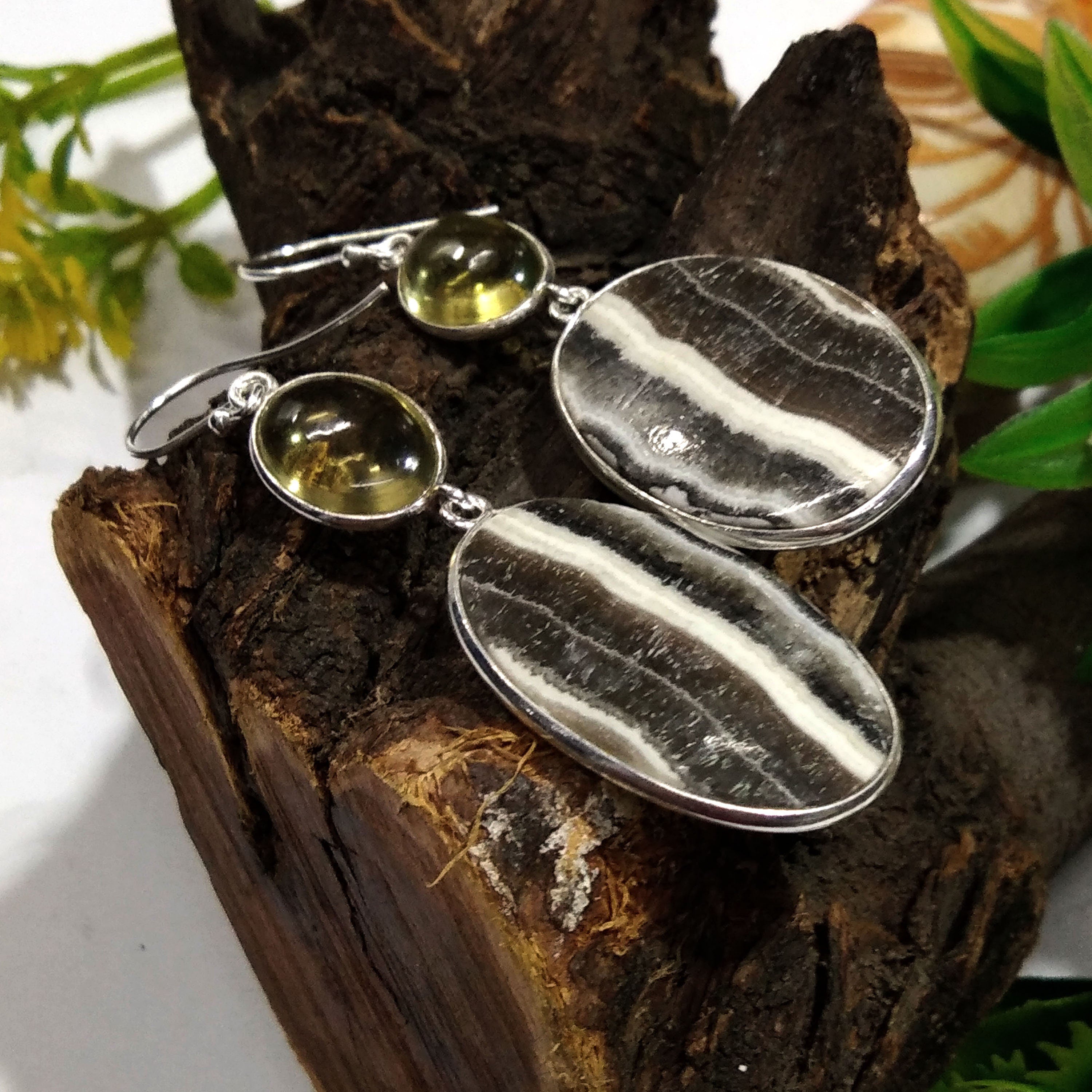 Natural Zebra Jasper, Lemon Quartz Gemstone Earring, 925 Solid Starling Silver Earring, Handmade Silver Jewelry Stone Earring, Gift Wedding