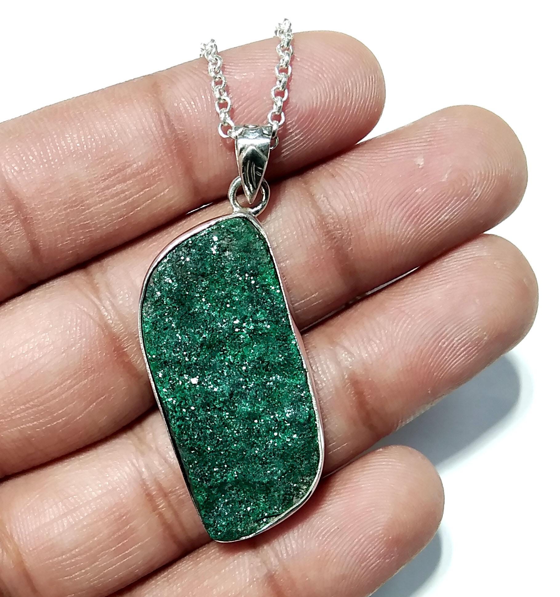 Natural Malachite Druzy Gemstone Pendant, 925 Starling Silver Jewelry Pendant, Amazing Malachite Druzy Pendant, Handamde Chain Necklace