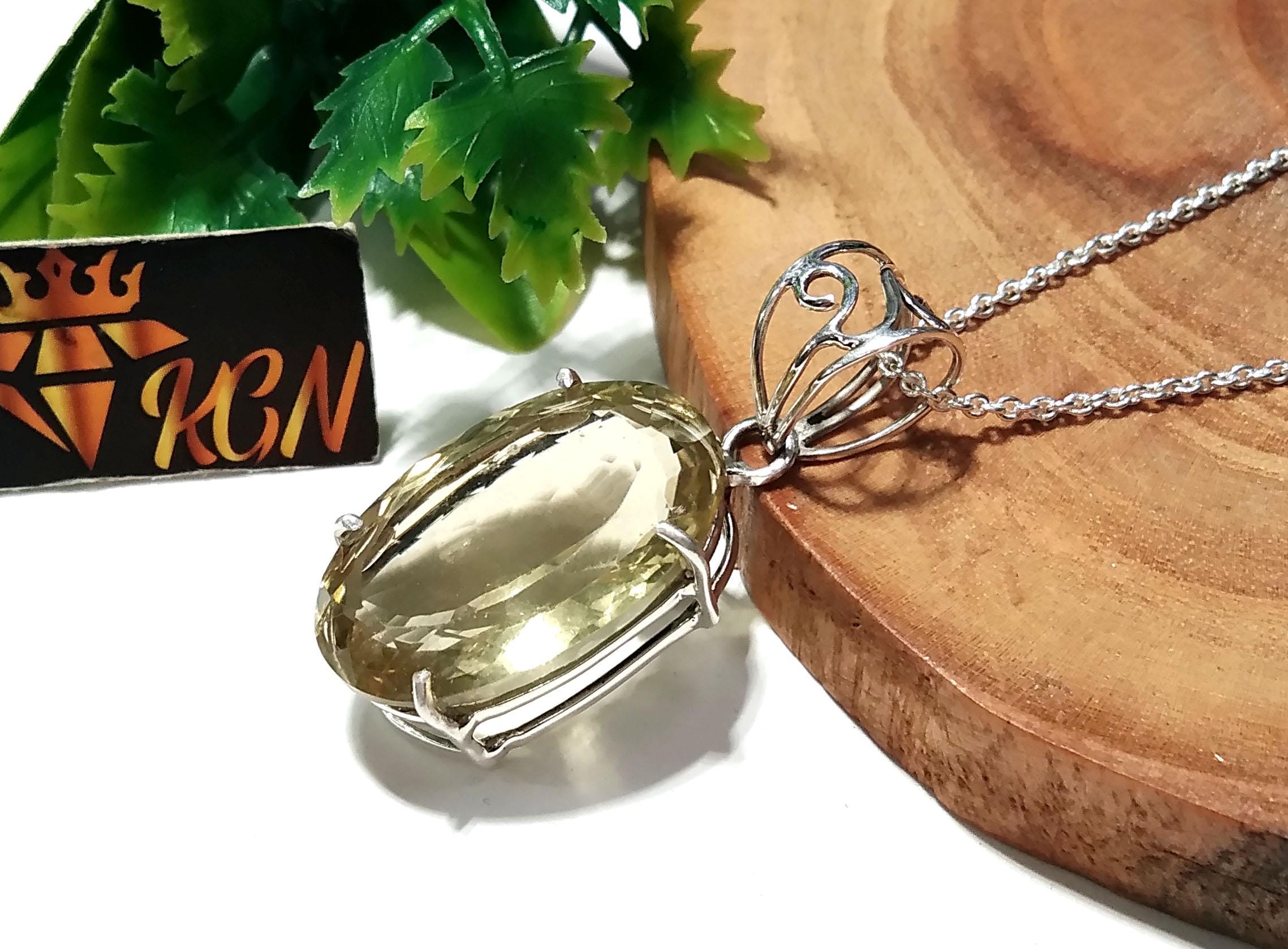 Natural Citrine Gemstone Pendant, 925 Starling Silver Pendant Chain Necklace, Handmade Jewelry Stone Size 26x17 mm Gift Pendant