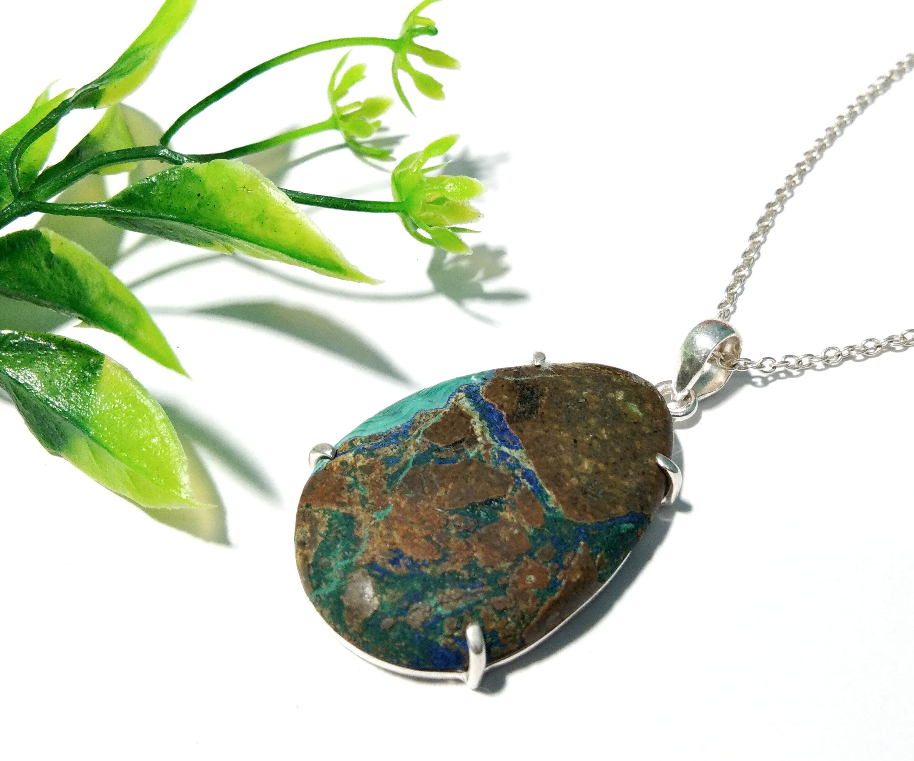 Azurite Malachite Gemstone Chain Pendant, 925 Silver Pendant, Jewelry Handmade, Natural Azurite Malachite Pendant, Gift Birthday Pendant
