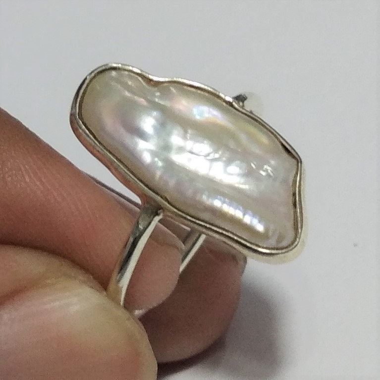 Natural Fresh Water Baroque Pearl Gemstone Ring 925 Solid Sterling Silver Ring Top Quality Pearl Stone Handmade Ring Gift Christmas Ring