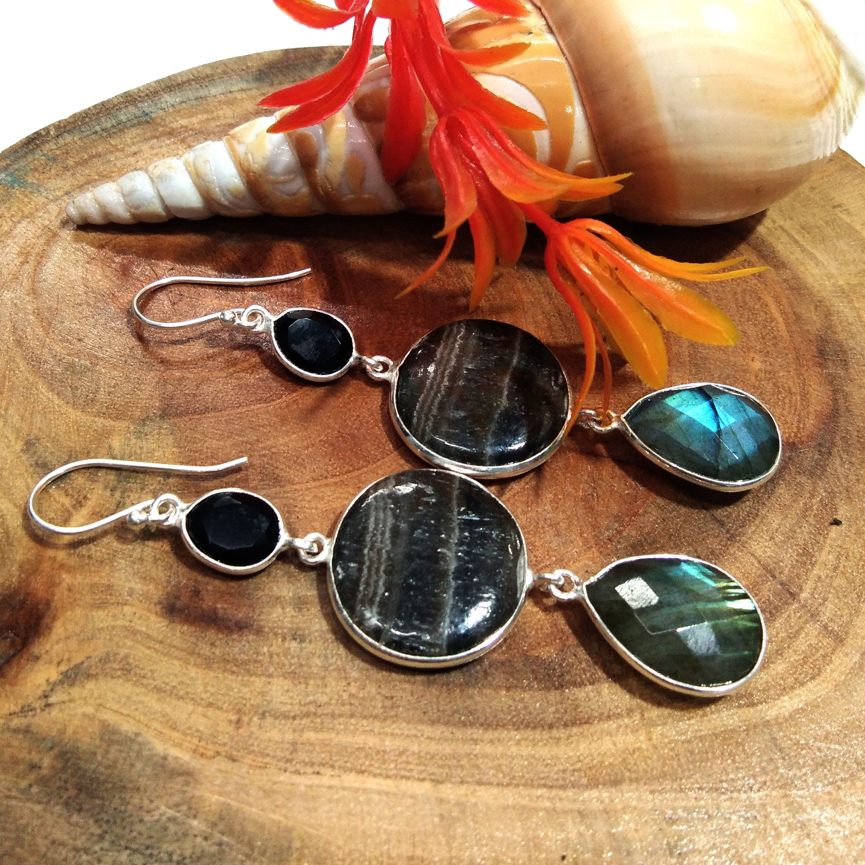 Natural Labradorite / Zebra Jasper Gemstone Earring, 925 Solid Starling Silver Earring, Stone Size 20x20mm to 17x13 mm Handmade Gift Earring
