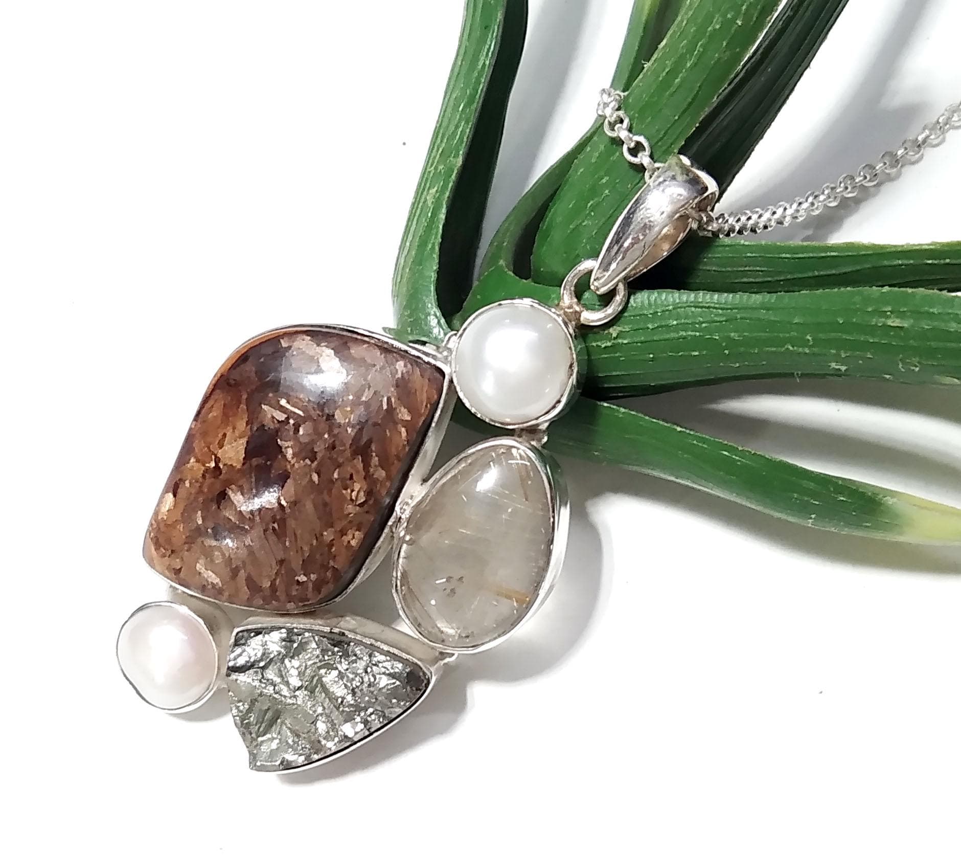 ALL Natural Gemstone Pendant, Bronzite With Real Multi Stone Pendant, 925 Starling Silver Jewelry Pendant, Handmade Making Stylish Pendant