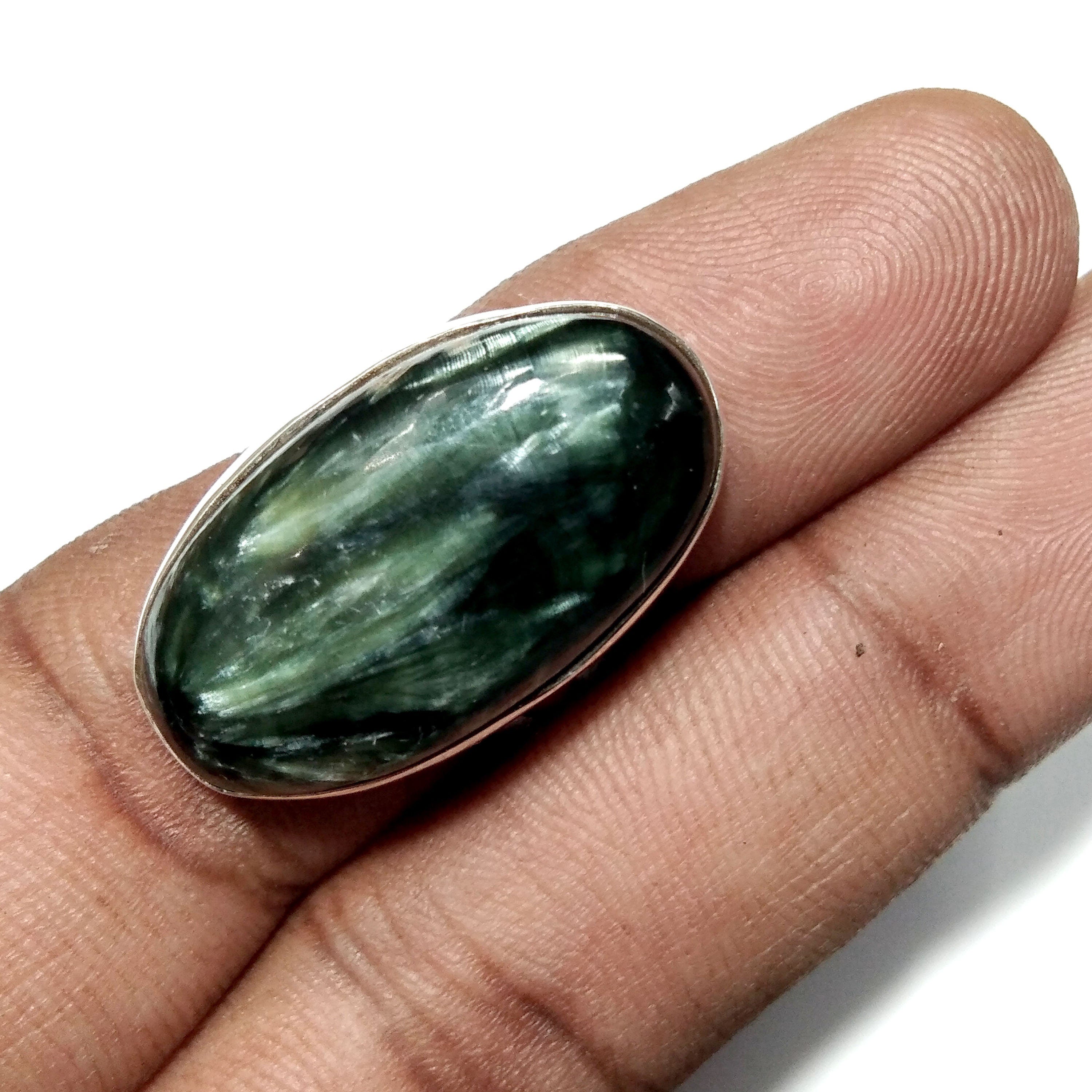 Natural Green Seraphinite Gemstone Ring, 925 Solid Sterling Silver Ring, Seraphinite Stone Size 27x15 mm Handmade Gift independence day Ring