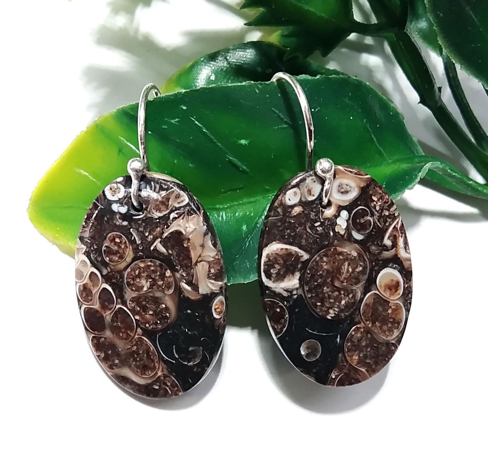 Natural Turritella Jasper Gemstone Earring, 925 Stirling Silver Earring, Very Beautiful Turritella Jasper Earring, For Girls/Women Earring