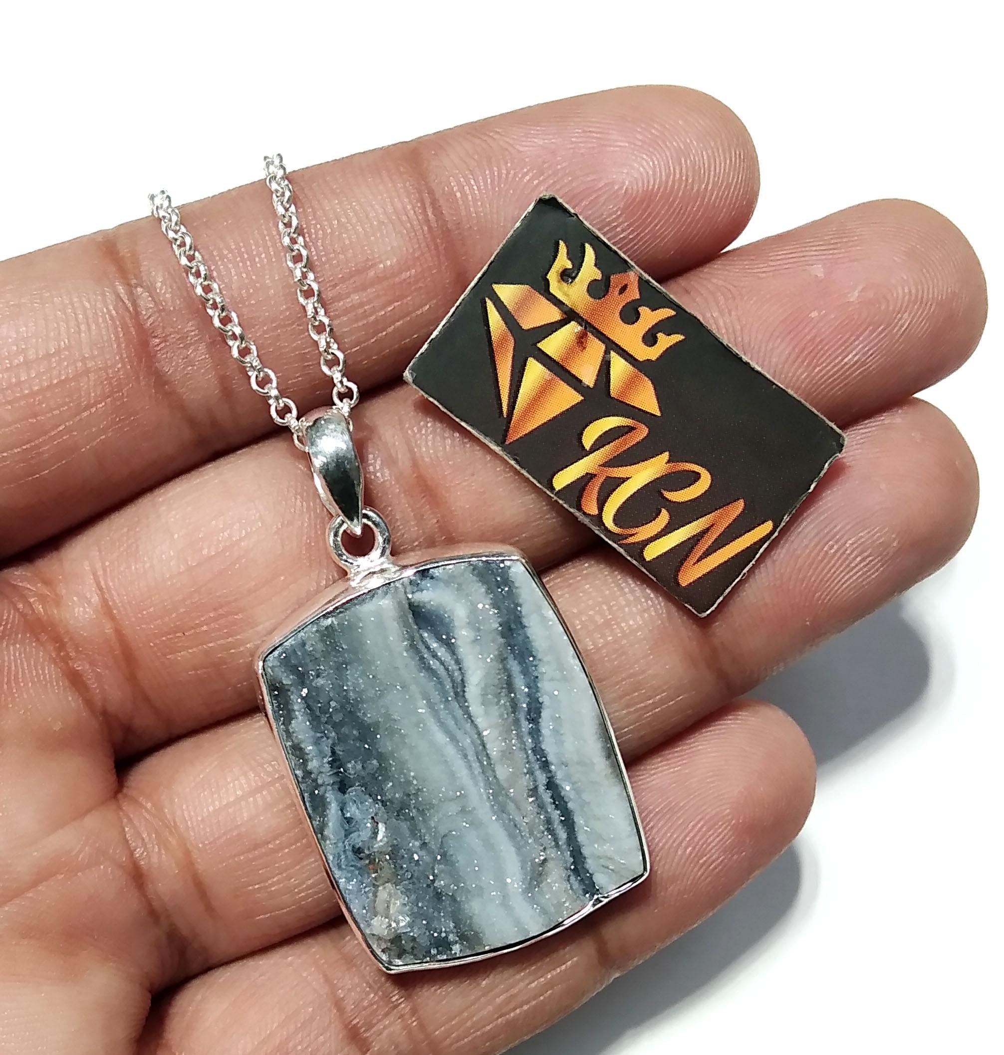 Natural Desert Druzy Gemstone Pendant, 925 Sterling Silver Pendant, Desert Druzy Chain Pendant Necklace, Handmade Gift For Wedding Pendant