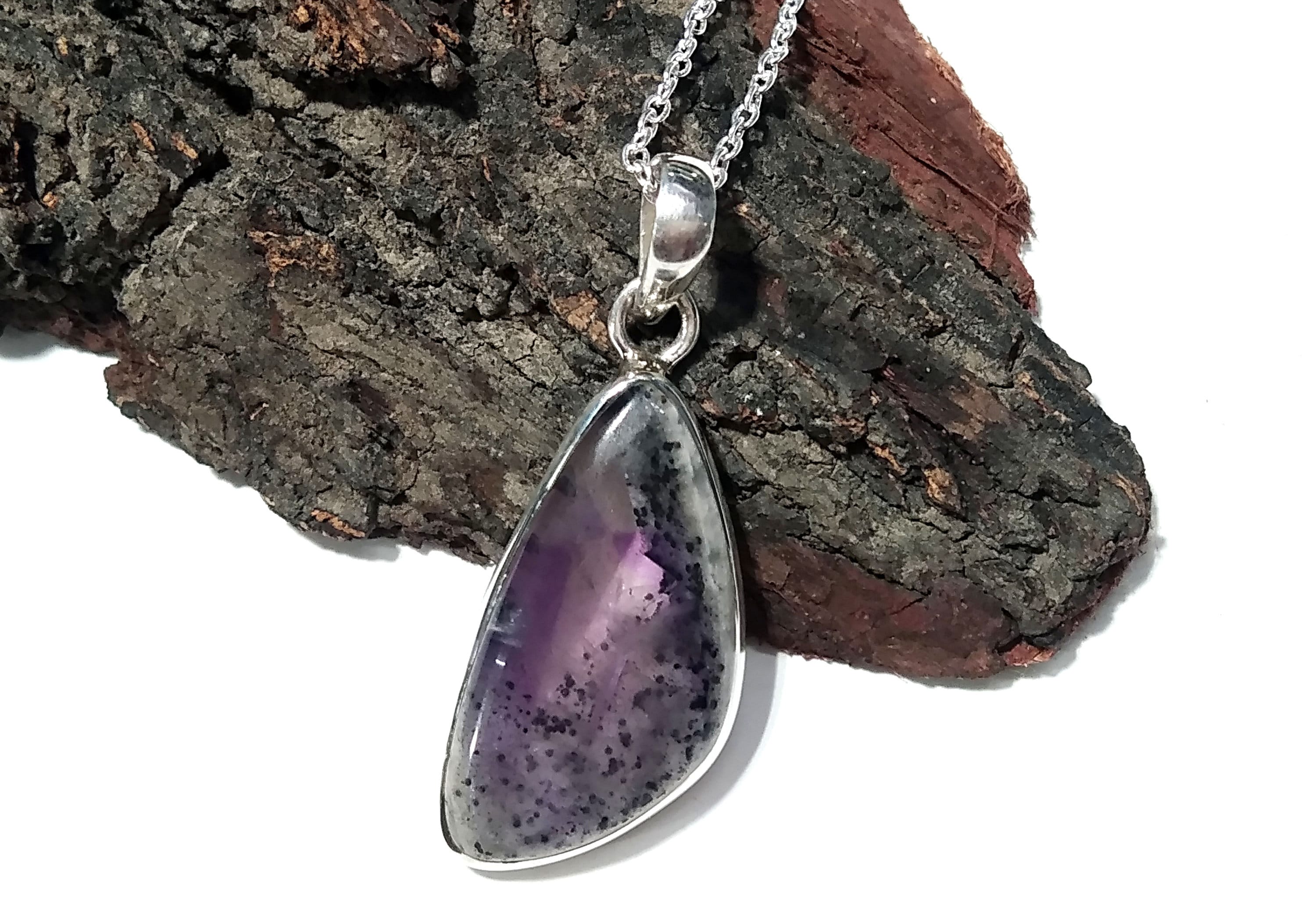 Natural Amethyst Gemstone Pendant Chain Necklace, 925 Sterling Silver Pendant Jewelry, Silver Close back Handmade Pendant Gift Birthstone