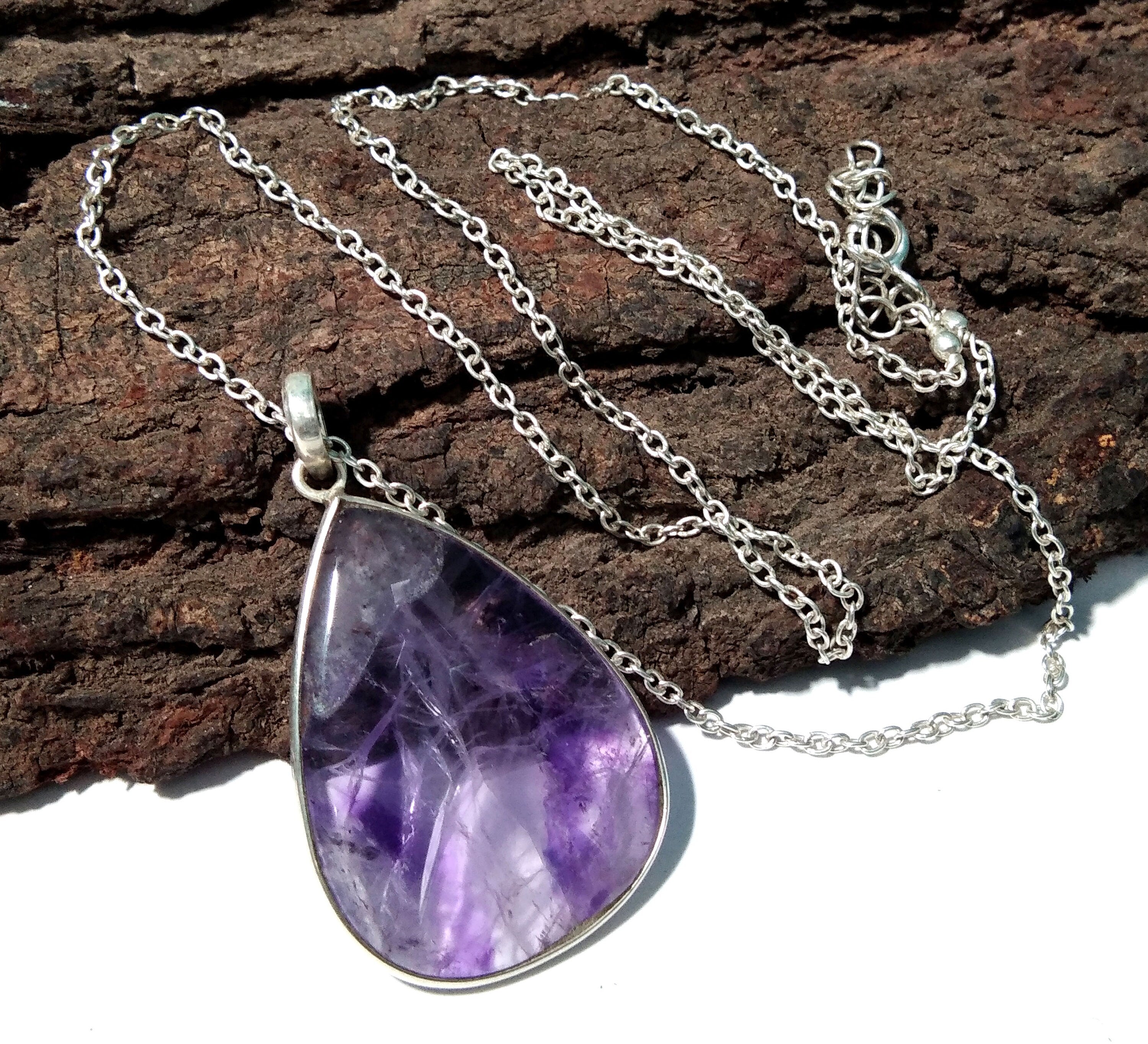 Natural Trapiche Amethyst Druzy Stone Chain Pendant Necklace, 925 Starling Silver Amazing Color Purple Handmade Pendant Gift Wedding Pendant